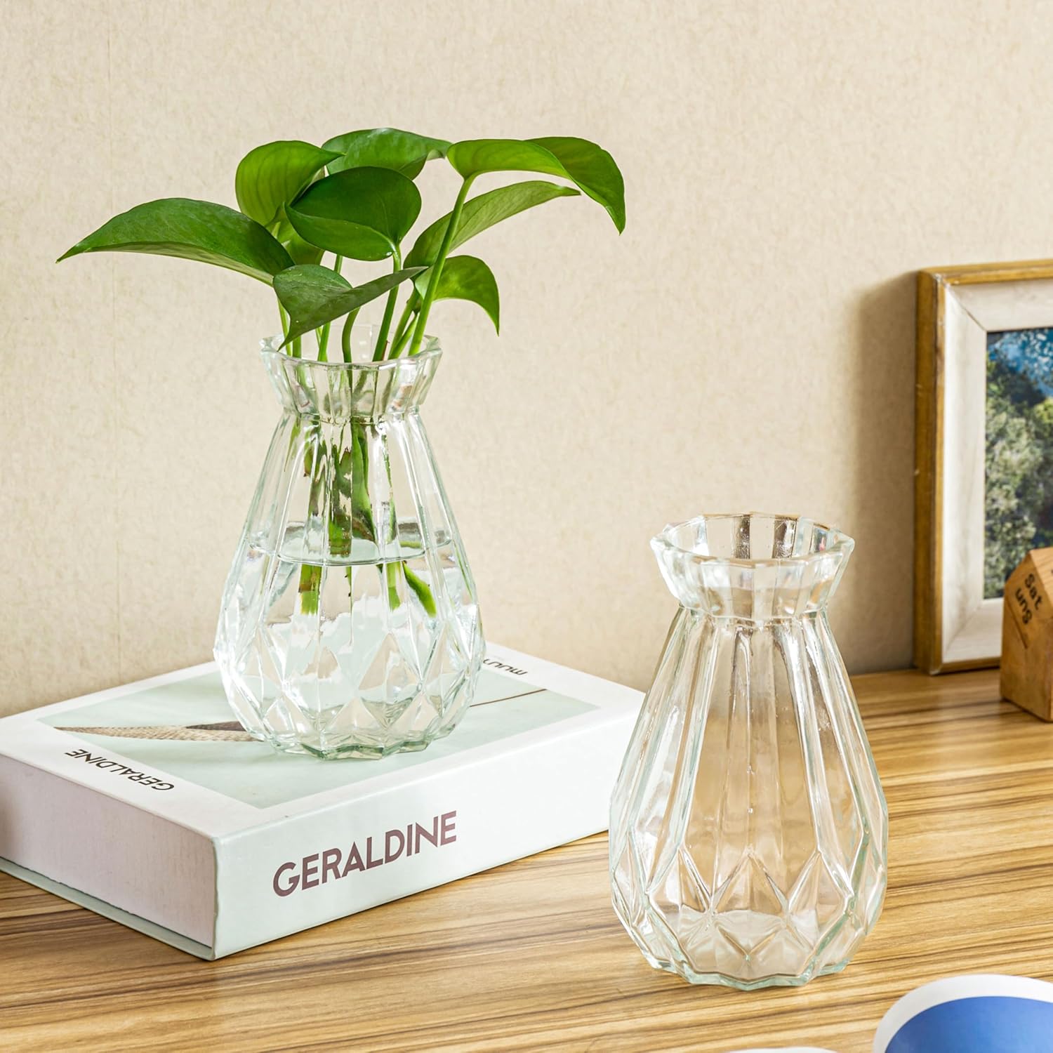 Mini Diamond-Faceted Glass Bud Vases / Clear / Set of 6