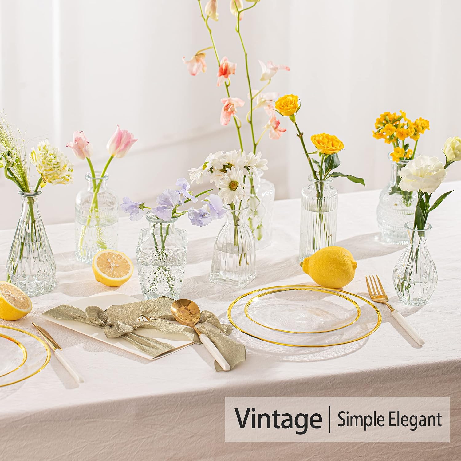 Vintage Small Vases for Flowers / Clear / Set of 10