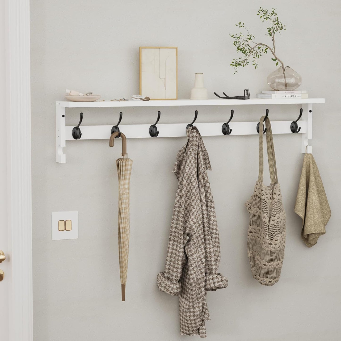 AMBIRD Coat Rack Wall Mount, 35 Inch Large Coat Hooks Wall Mounted with 7 Dual Metal Hooks and 2 Side Hooks, Wall Hooks
