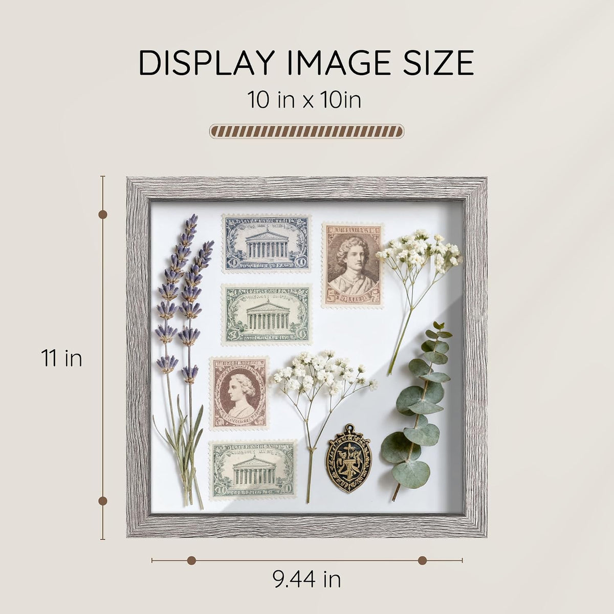 10x10 Gray Wooden Shadow Box Frame, Tempered Glass, 2 Pack | Black Backboard, Tabletop & Vertical/Horizontal Wall