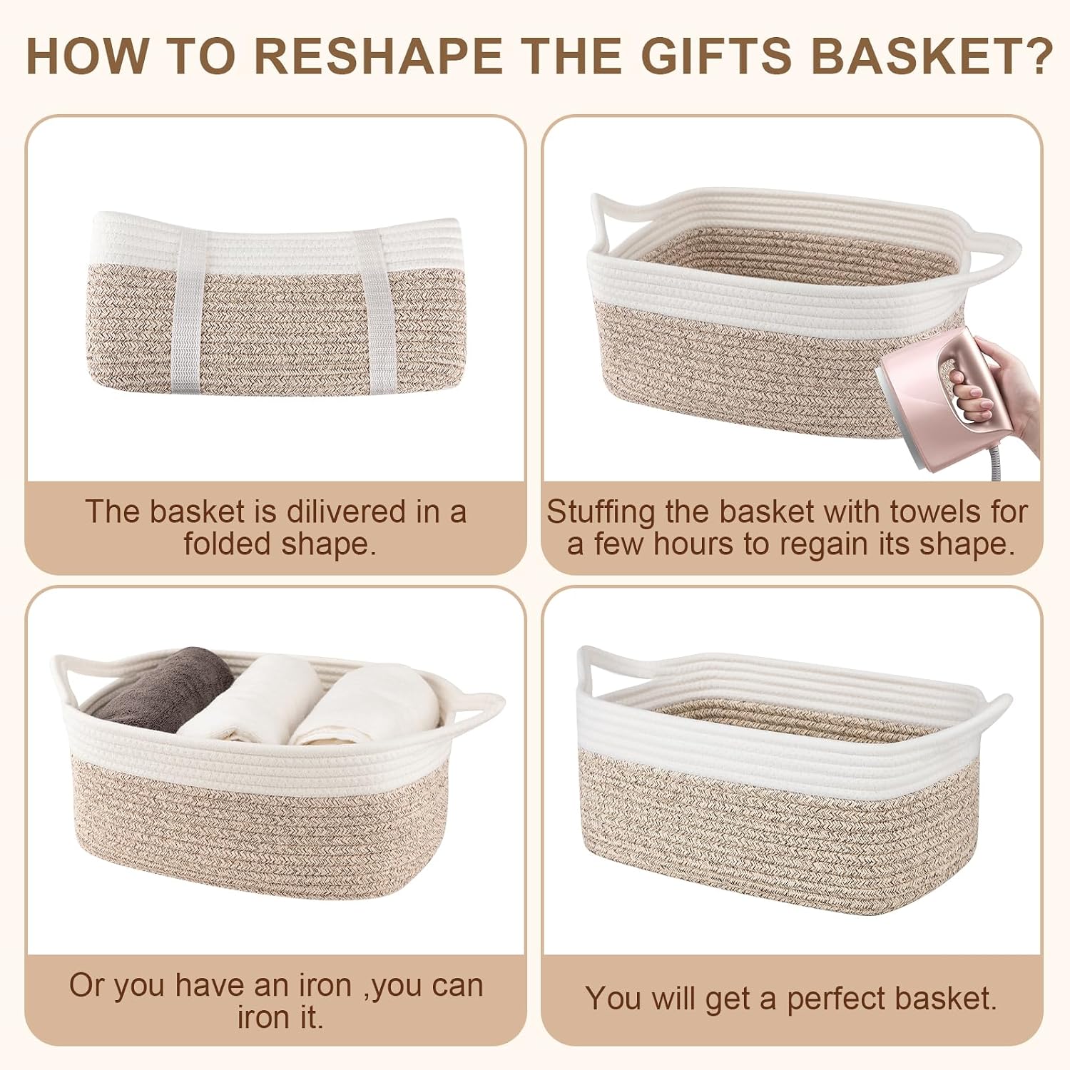 Woven Basket / Storage Baskets / Brown & White / Medium: 13.5l*10w*6h