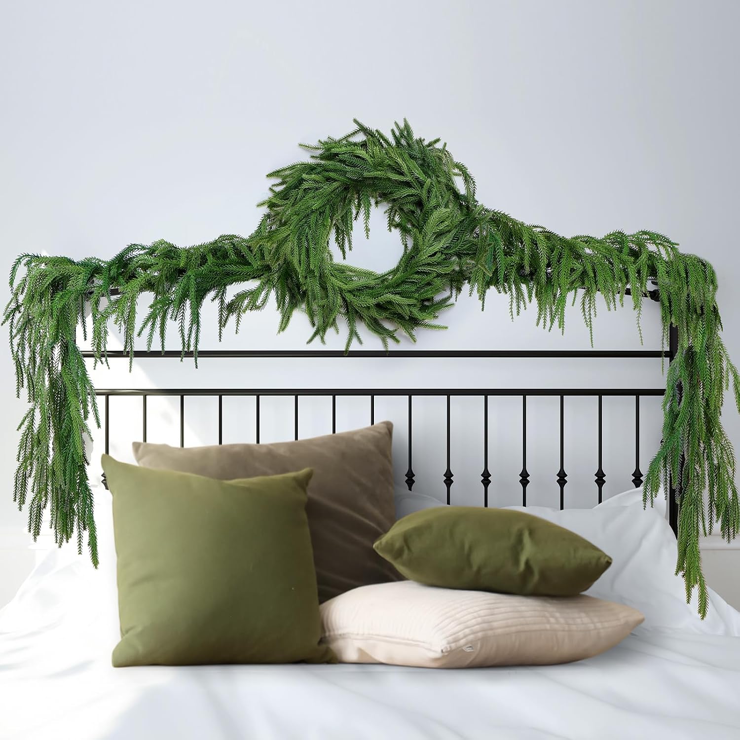 2 Pack Christmas Norfolk Pine Garland 6FT, Real Touch Greenery | Full Evergreen Garland for Mantle, Fireplace, Table