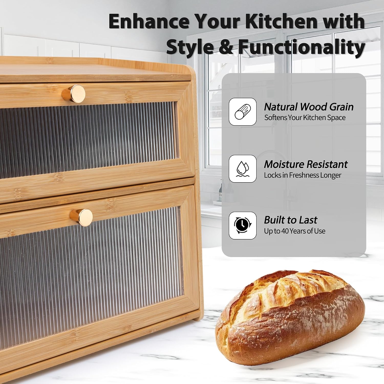 Bread Box with golden knobs Double Layer Vitamin Bottle Organizer | Grip Bottom; Great Looking; Metal Handle; Back