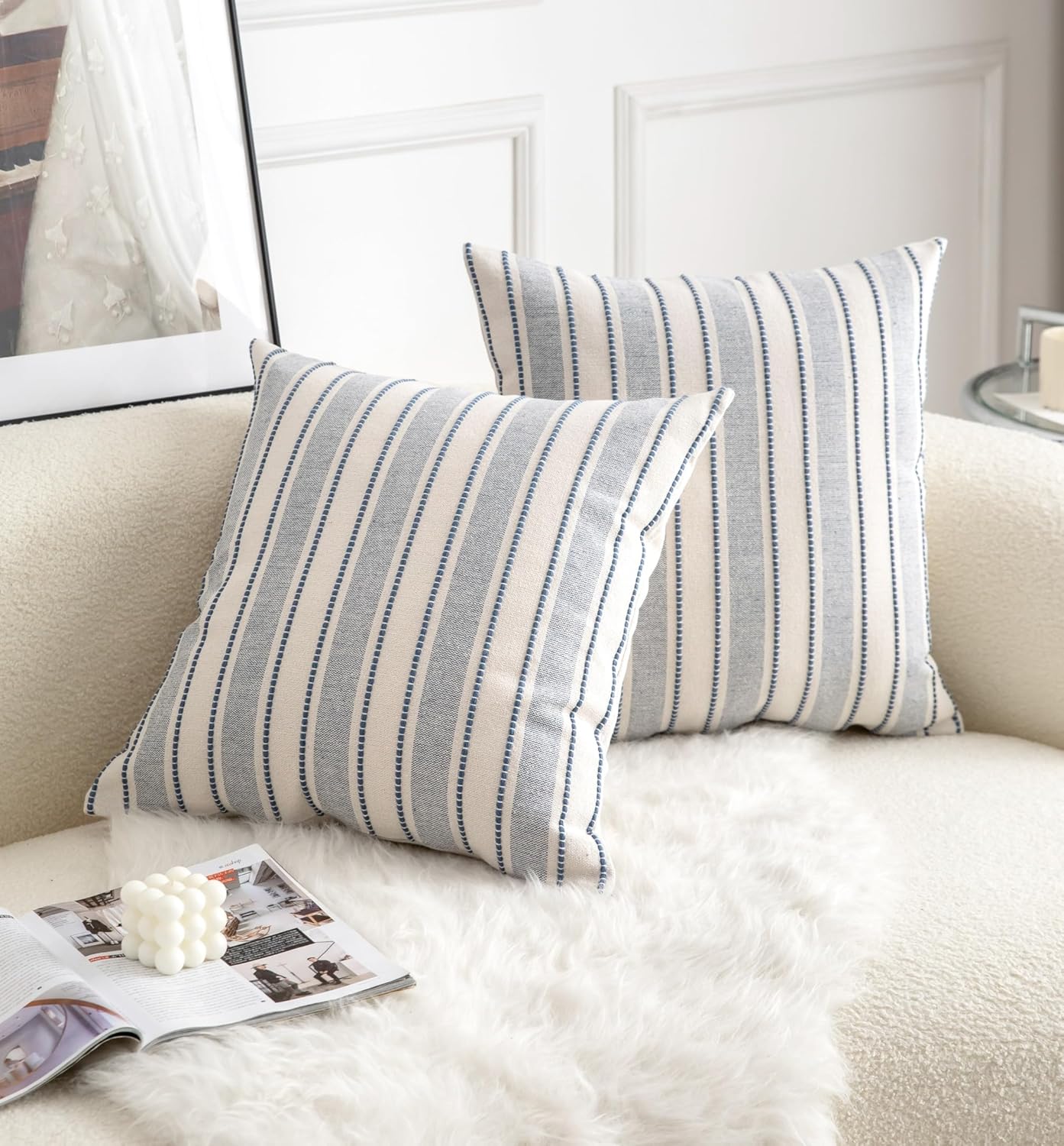 Farmhouse Textured Pillow Case / Classic Blue / 18 x 18 / Set of 2