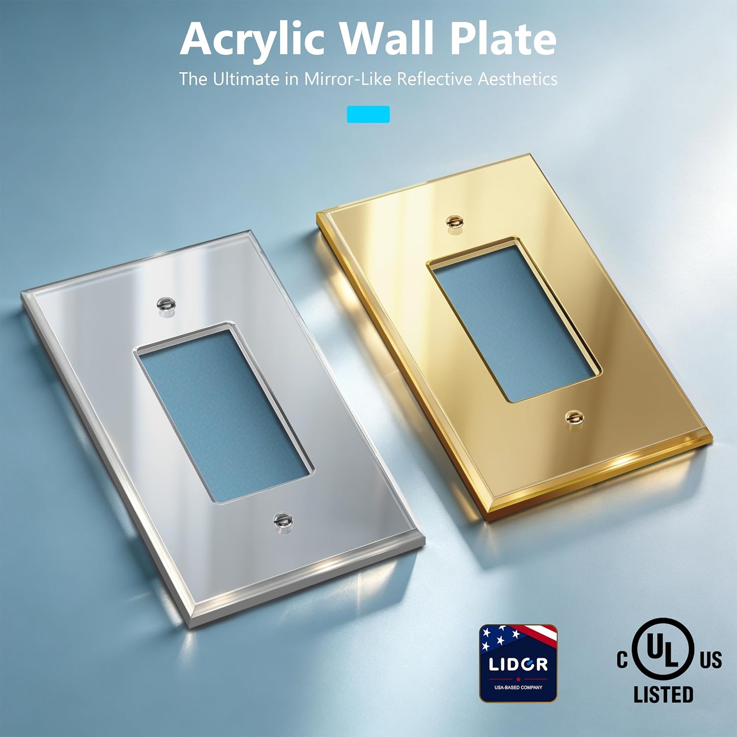 LIDER Reflective Decorator Wall Plate, Oversized 1-Gang, Acrylic, 5-Pack | Mirrored Light Switch Plate, Mirror Glass