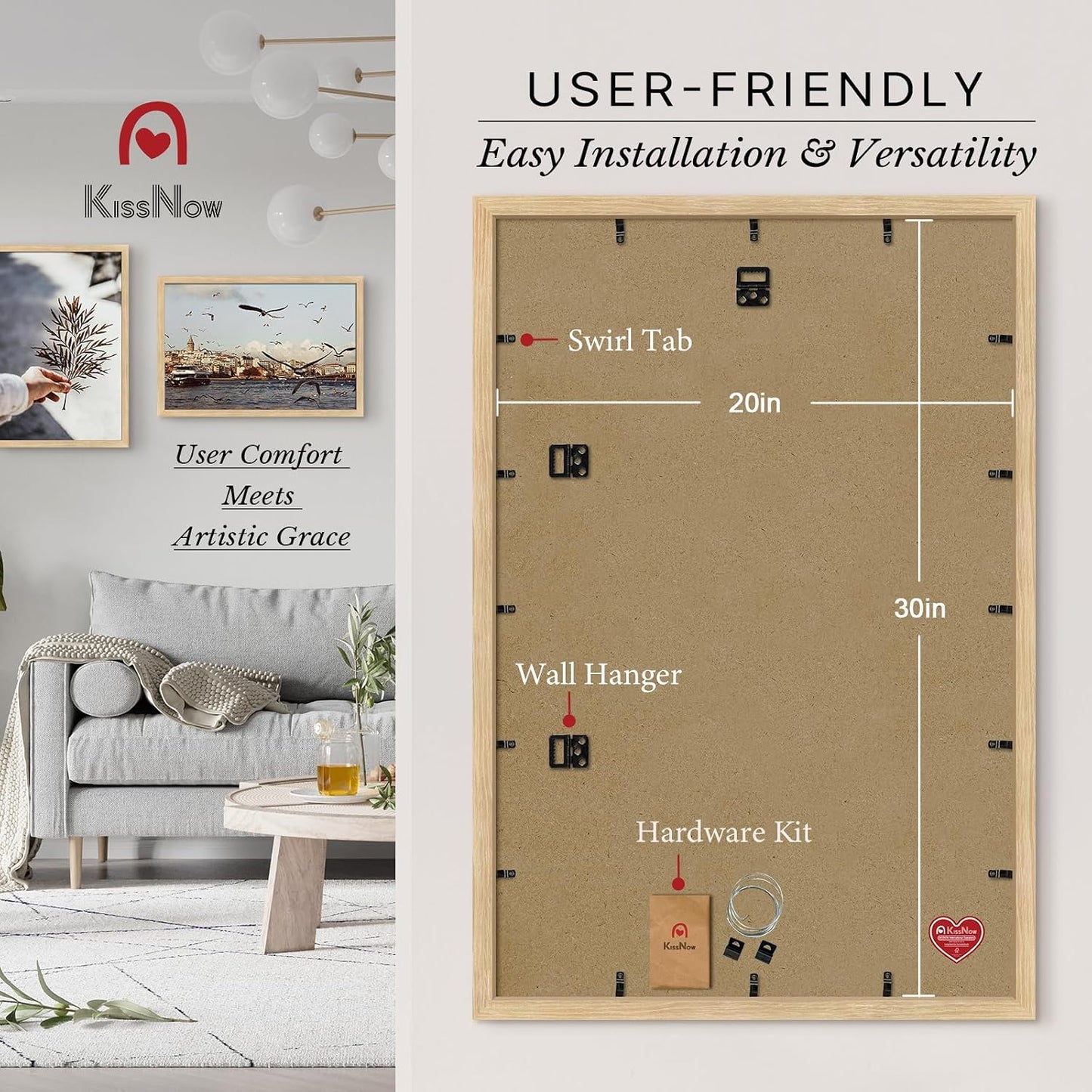 20x30 Poster Frame 4 Pack, Oak Solid Wood, Gallery Wall Hanging | Wall Hanging, Thick & Wide Border, Clear Plexiglass