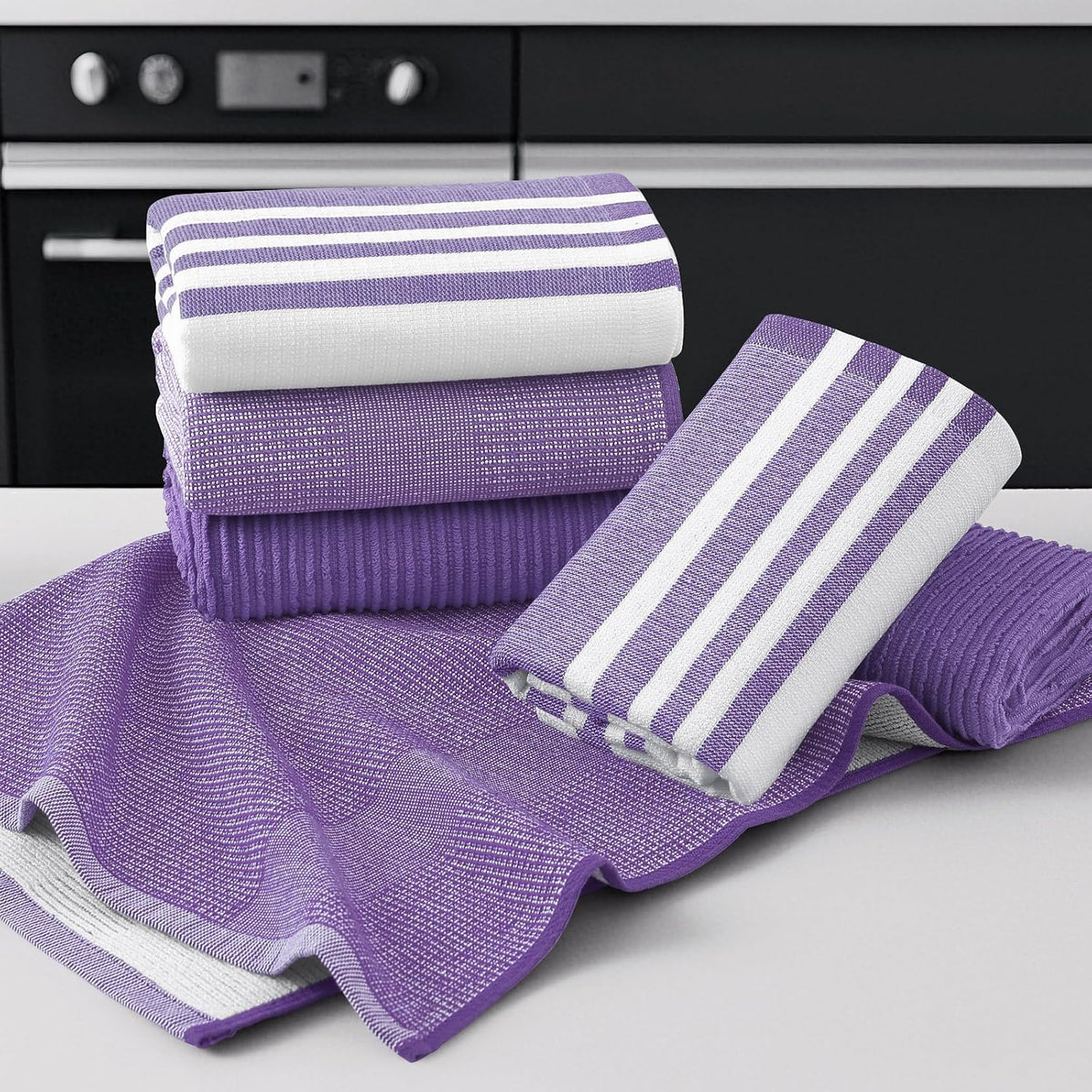 Homaxy Cotton 380 GSM Premium Kitchen Towels, 18"x 28", 9 Pack, Purple | Soft and Absorbent Terry Dish Towels