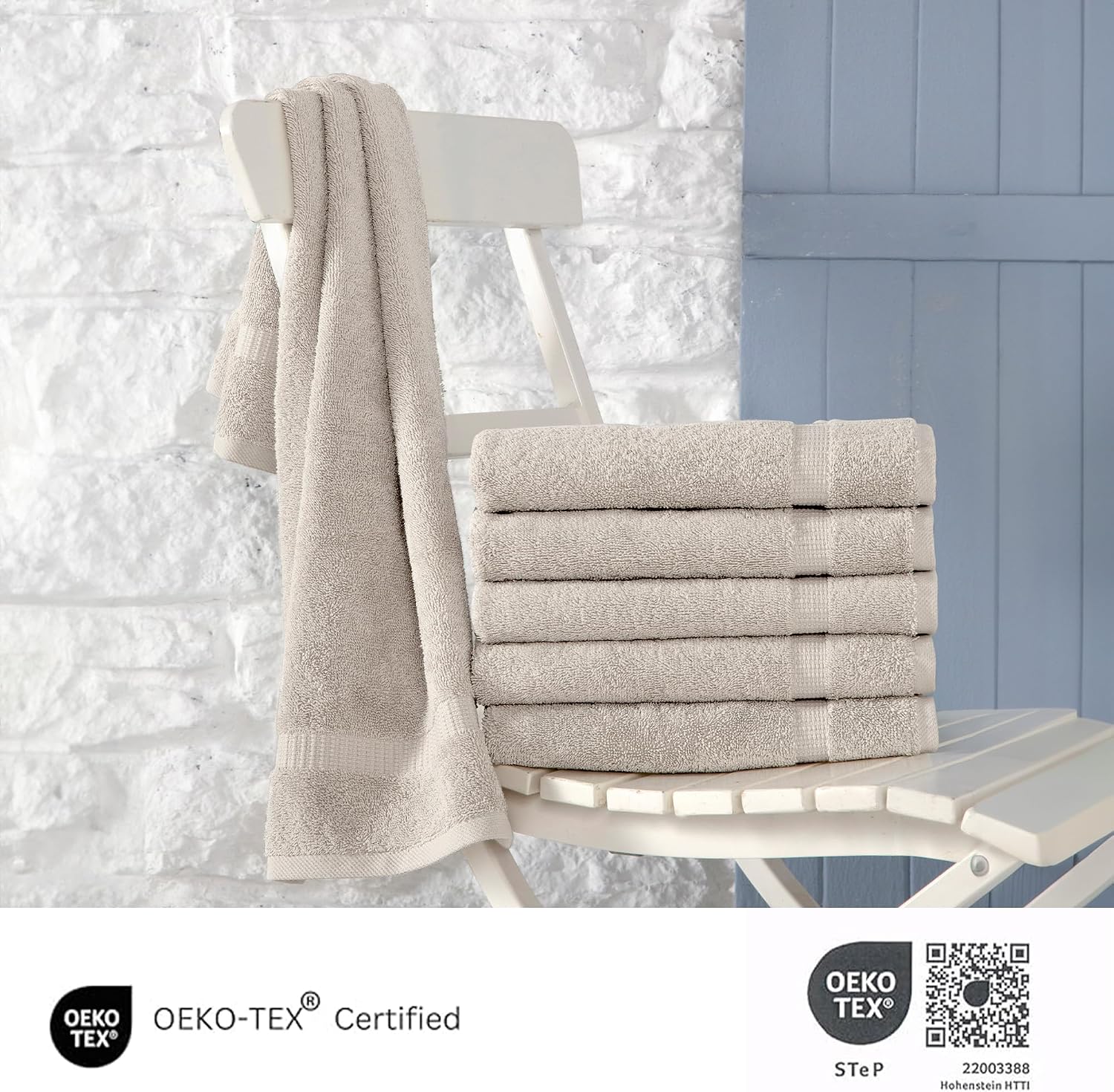 SALBAKOS 6-Piece 100% Turkish Cotton Hand Towels, 16x30 inch, Stone | Large Size Thick Super Soft Highly Absorbent
