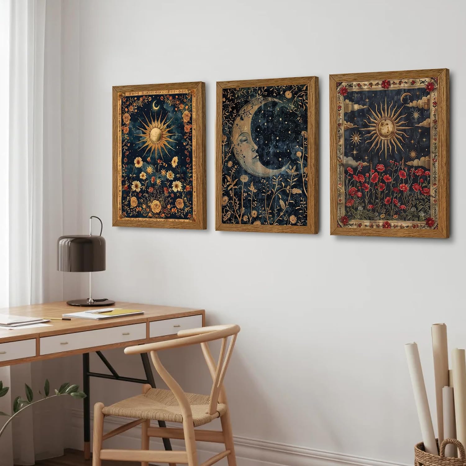 Wood Framed Wall Art / 16"L x 12"W / Tarot A / Set of 3