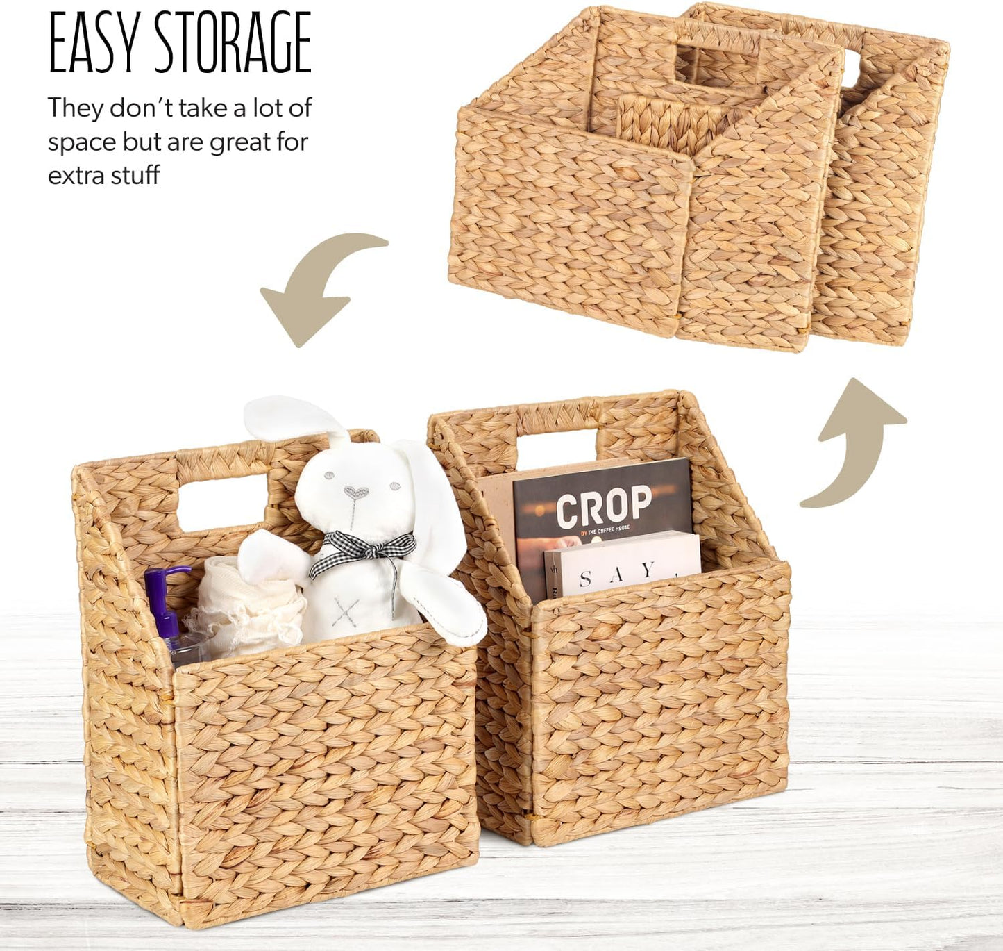 Wicker Hanging Storage Basket / Water Hyacinth - Natural / 5 Inch / Set of 2