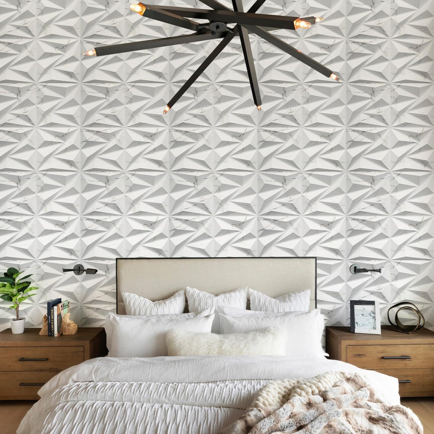 STICKGOO 3D Wall Panels Diamond, White Marble Mixed Gold Thread, 12''x12'' | Accent Wall Panels for Interior Wall