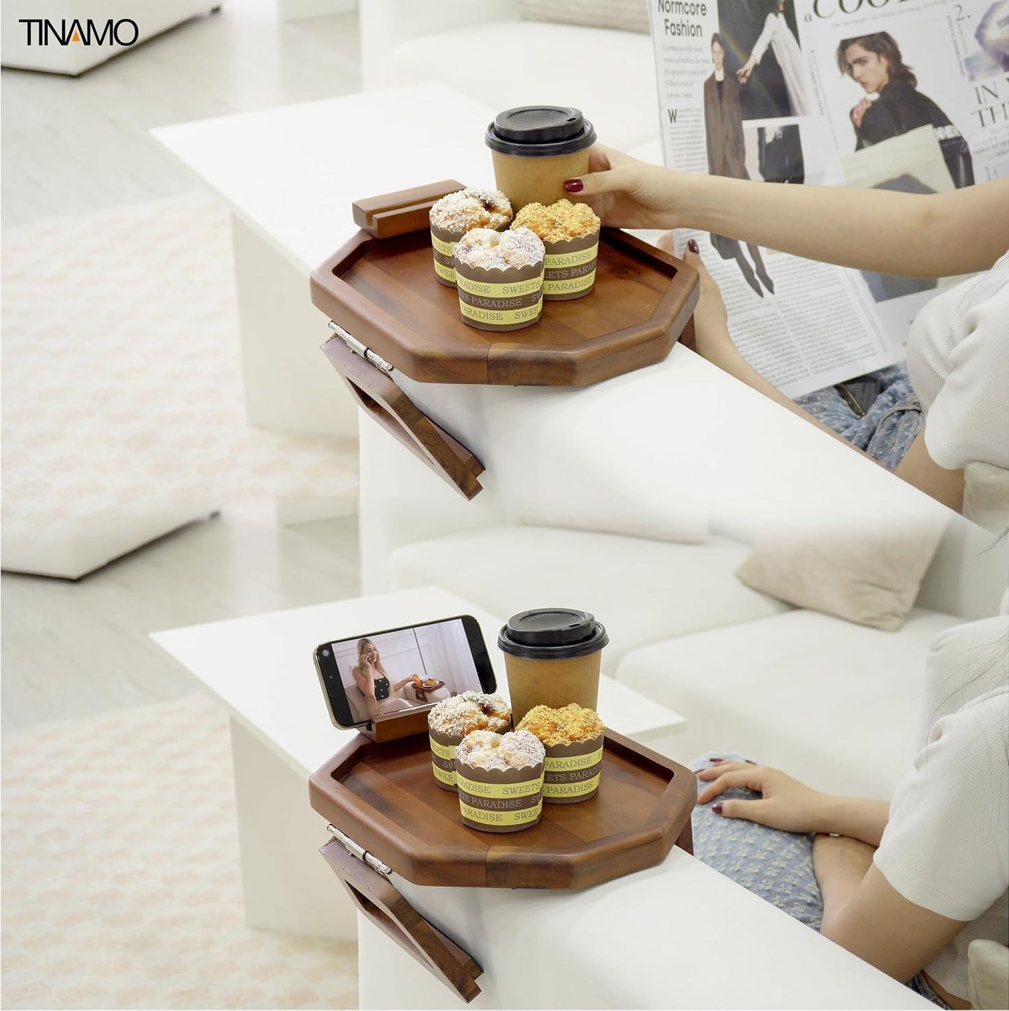 Clip on Tray / Acacia / Octagon Phone Holder