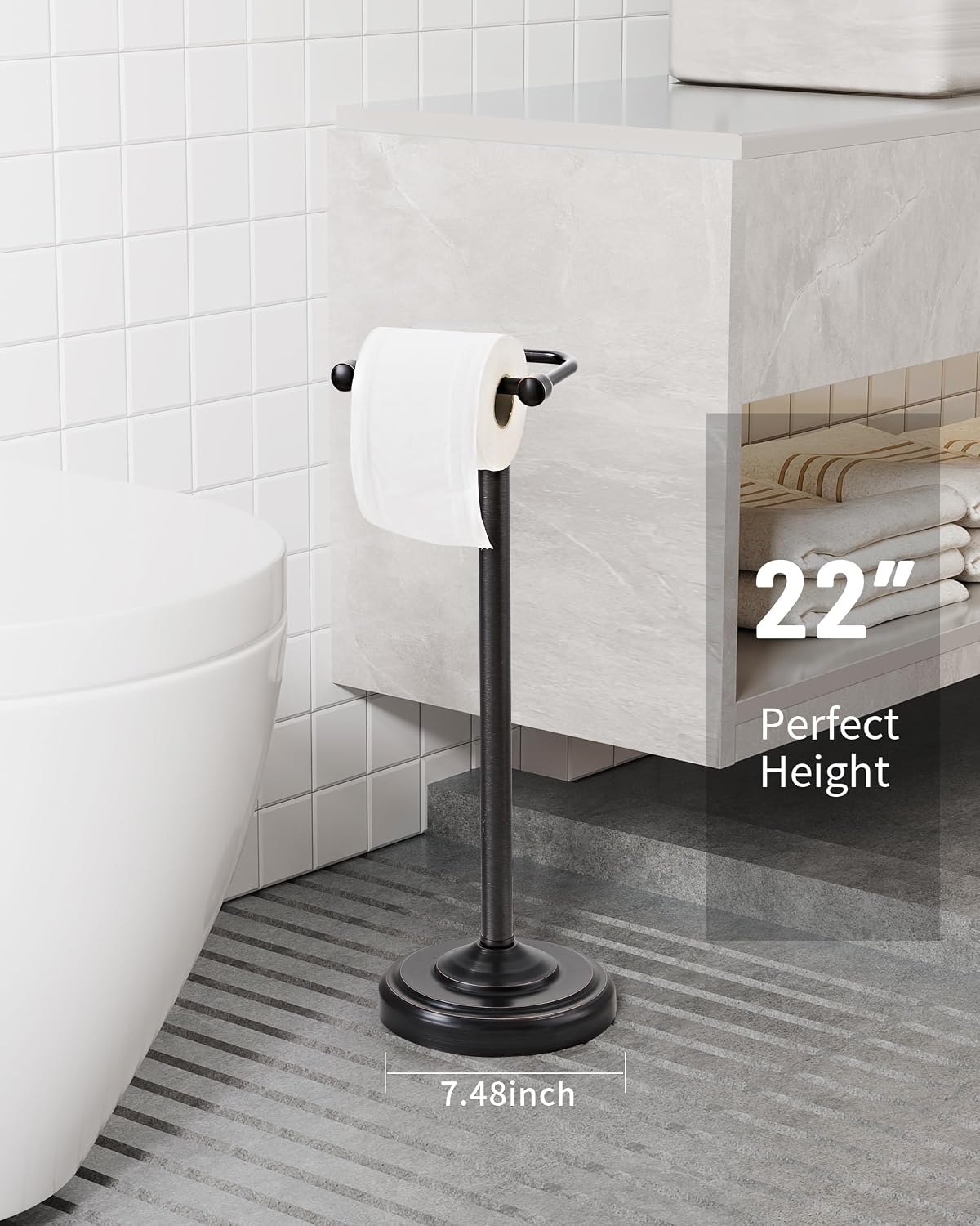 Toilet Paper Holder Stand Oil Rubbed Bronze Stainless Steel | Stable Weighted Base and Post Pivoting Design Easy to