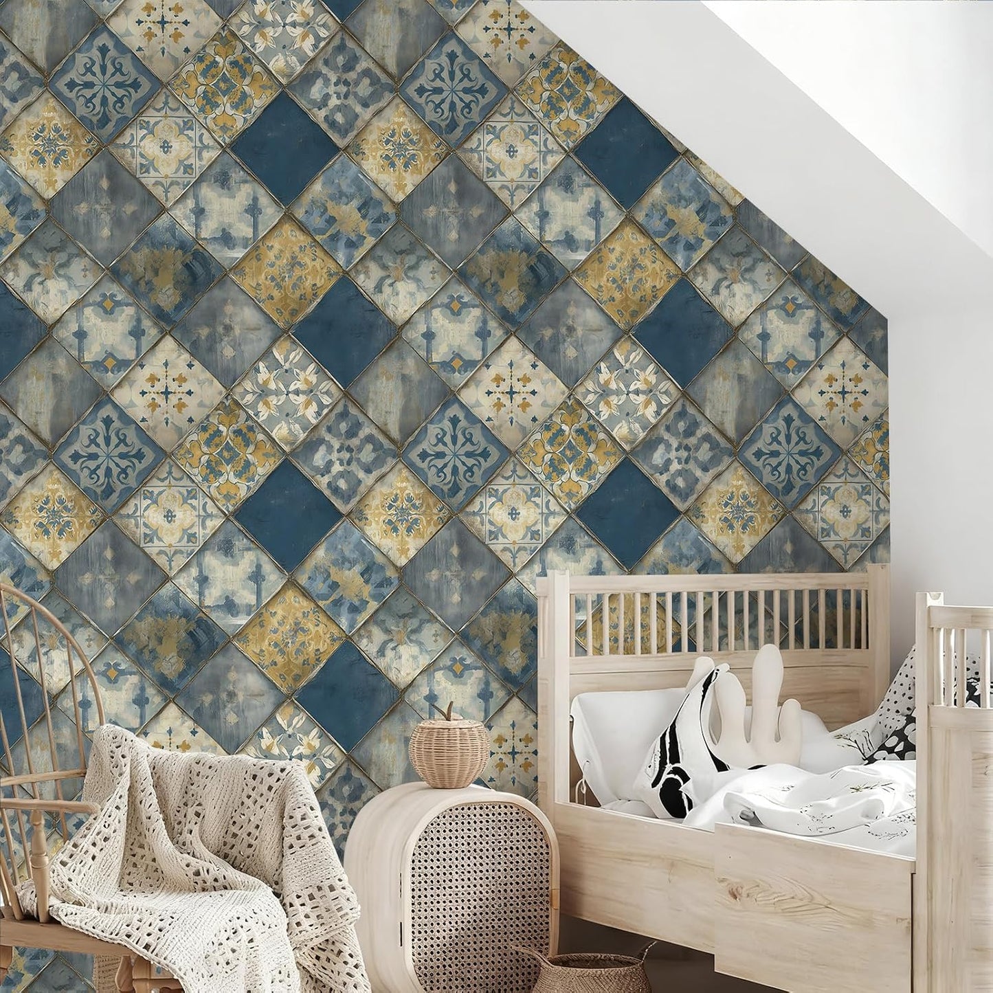 Vintage Moroccan Tile Wallpaper Peel and Stick Removable " Mosaic / 17.7 x 236.2 / Wall Paper-110-2