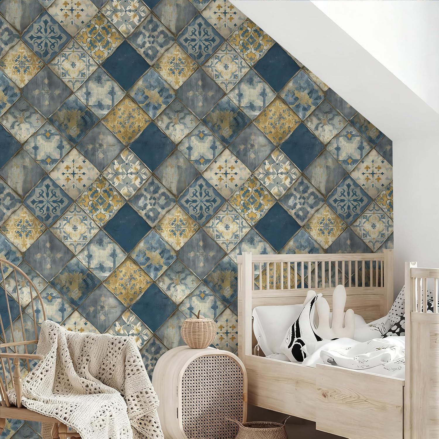 Vintage Moroccan Tile Wallpaper Peel and Stick Removable " Mosaic / 17.7 x 236.2 / Wall Paper-110-2