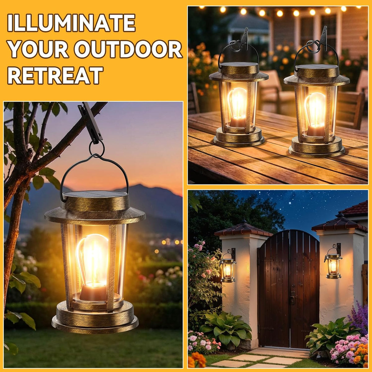 Solar Lanterns Outdoor Waterproof 2 Pack , Upgraded Solar Lights Outdoor, Bright Solar Powered Lanterns Decorative