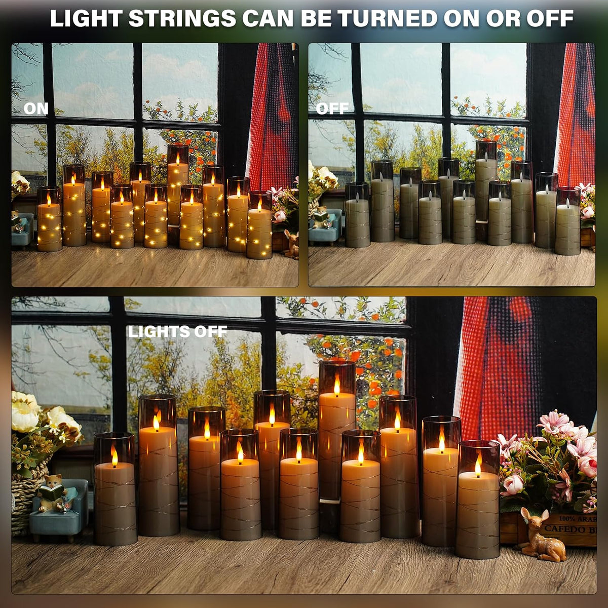 Nimiko Flickering Flameless LED Candles,Battery Operated Candles 24 Pcs with Embedded Star String,Acrylic LED Pillar