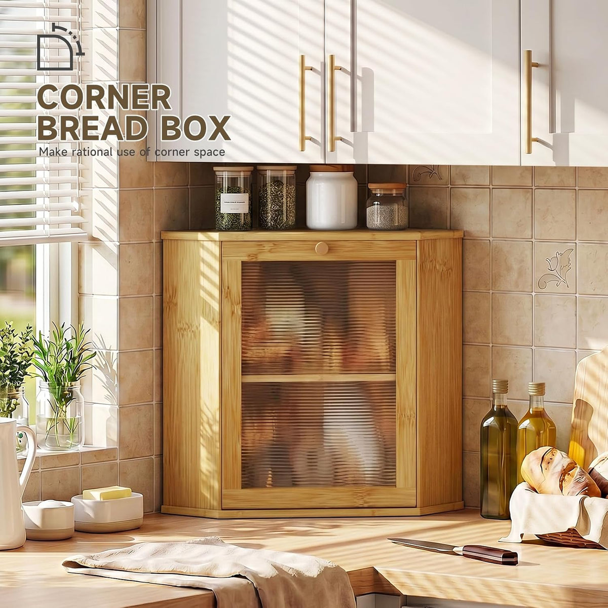 Bread Box for Kitchen Corner Countertop,Large Bread Basket(Natural,X-Large) | Double Layer Bamboo Bread Storage