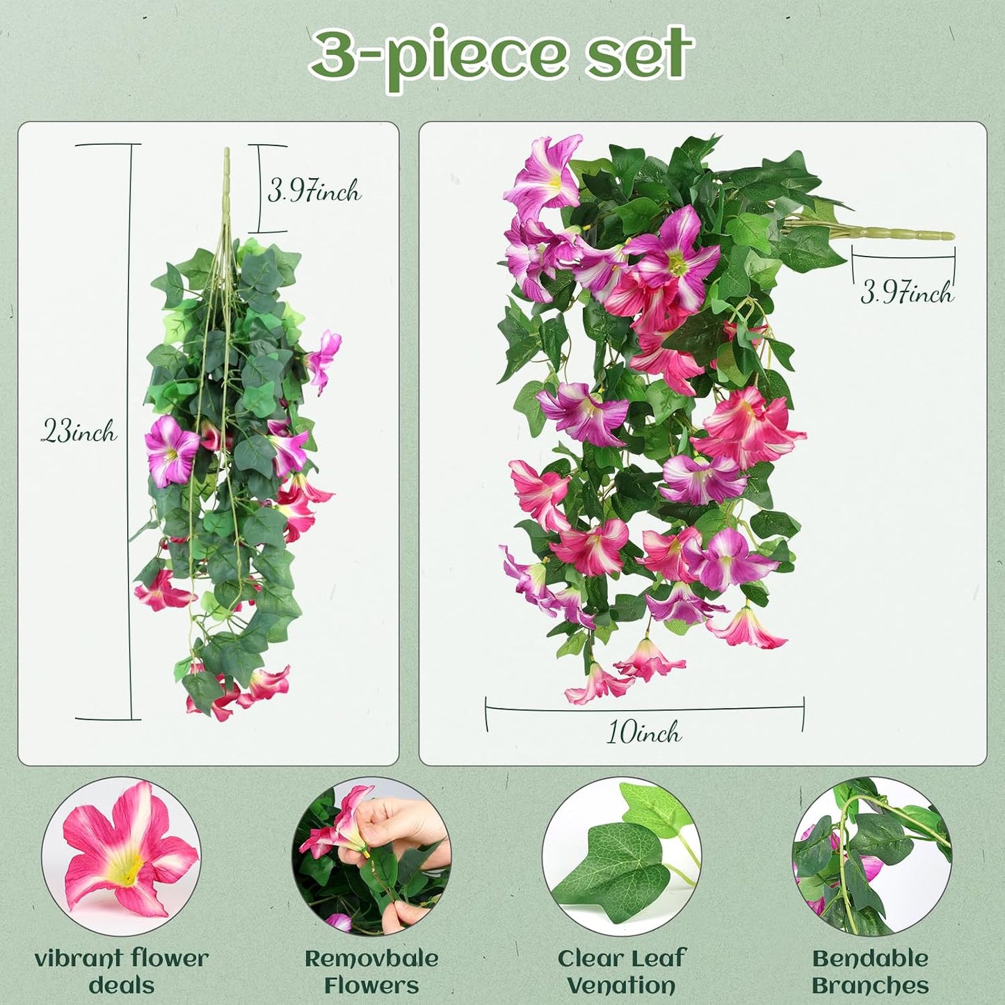 UV Resistant Faux Silk Trailing Flowers / Pink / Only / Set of 3