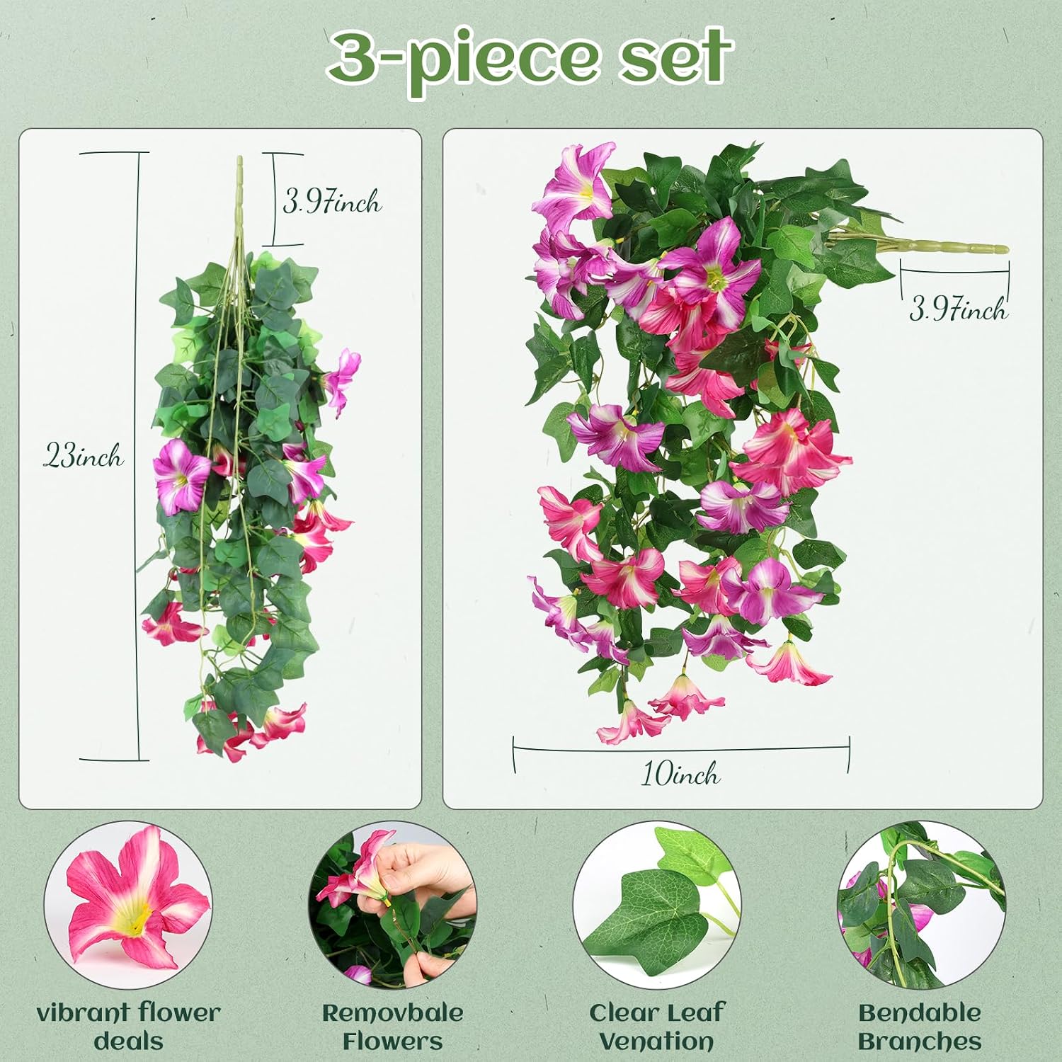 UV Resistant Faux Silk Trailing Flowers / Pink / Only / Set of 3