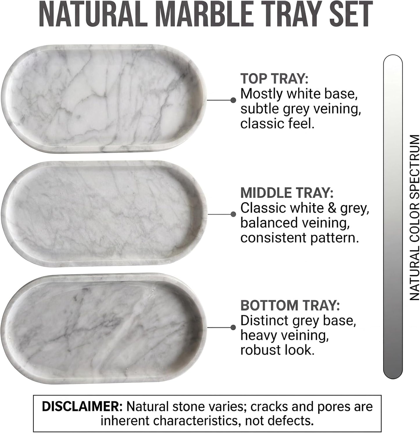 Oval Real Marble Tray / Carrara White / 11.8 x 5.9
