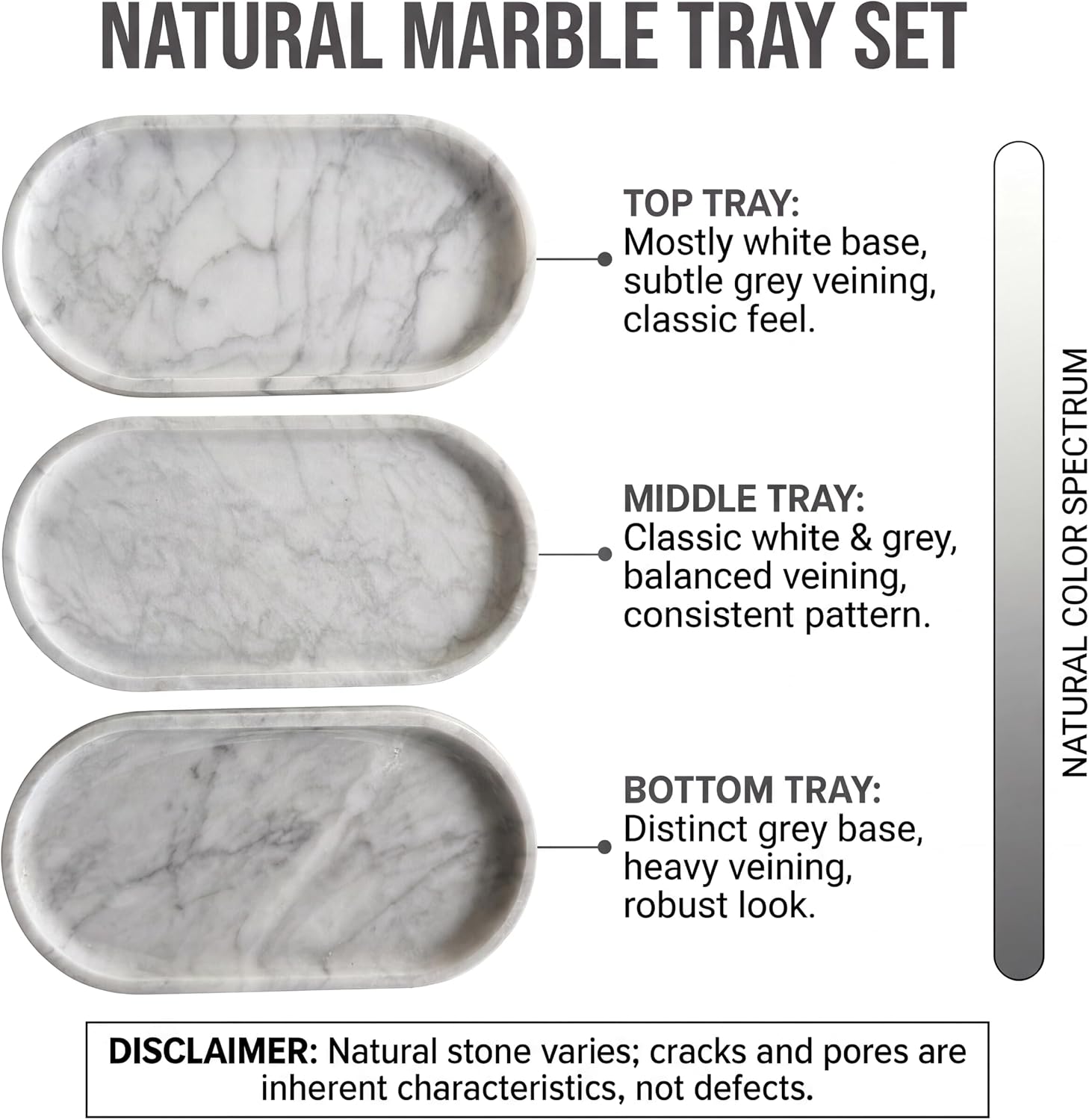 Oval Real Marble Tray / Carrara White / 11.8 x 5.9
