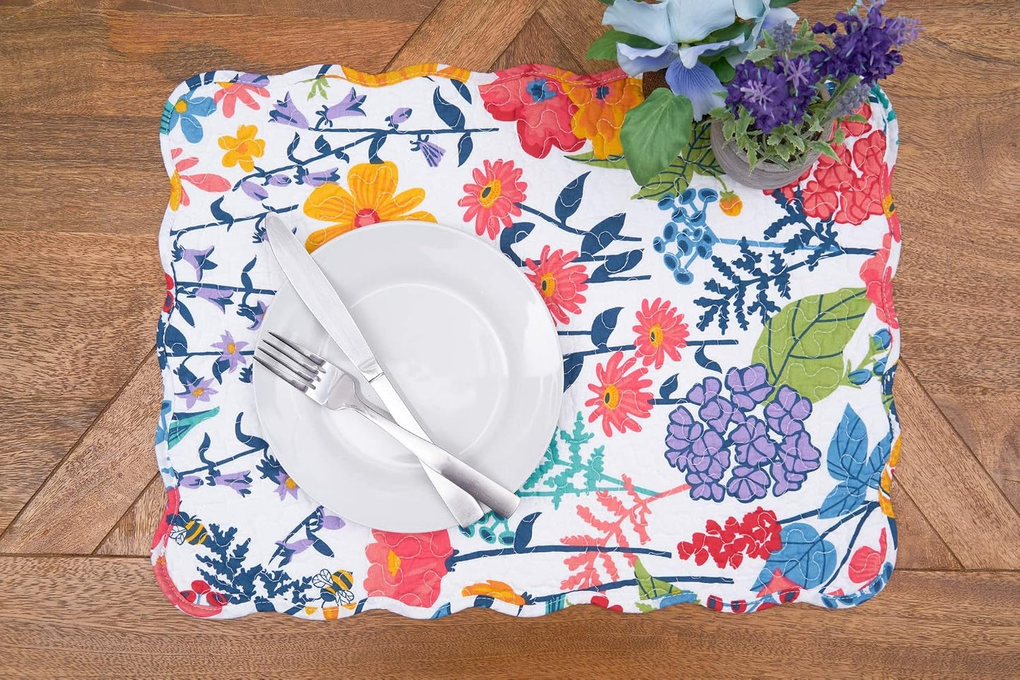 Anaya Bright Flowers 100% Cotton Set of 6 Placemats 13" x 19" | Floral Decor, Set of 6, Gift Idea