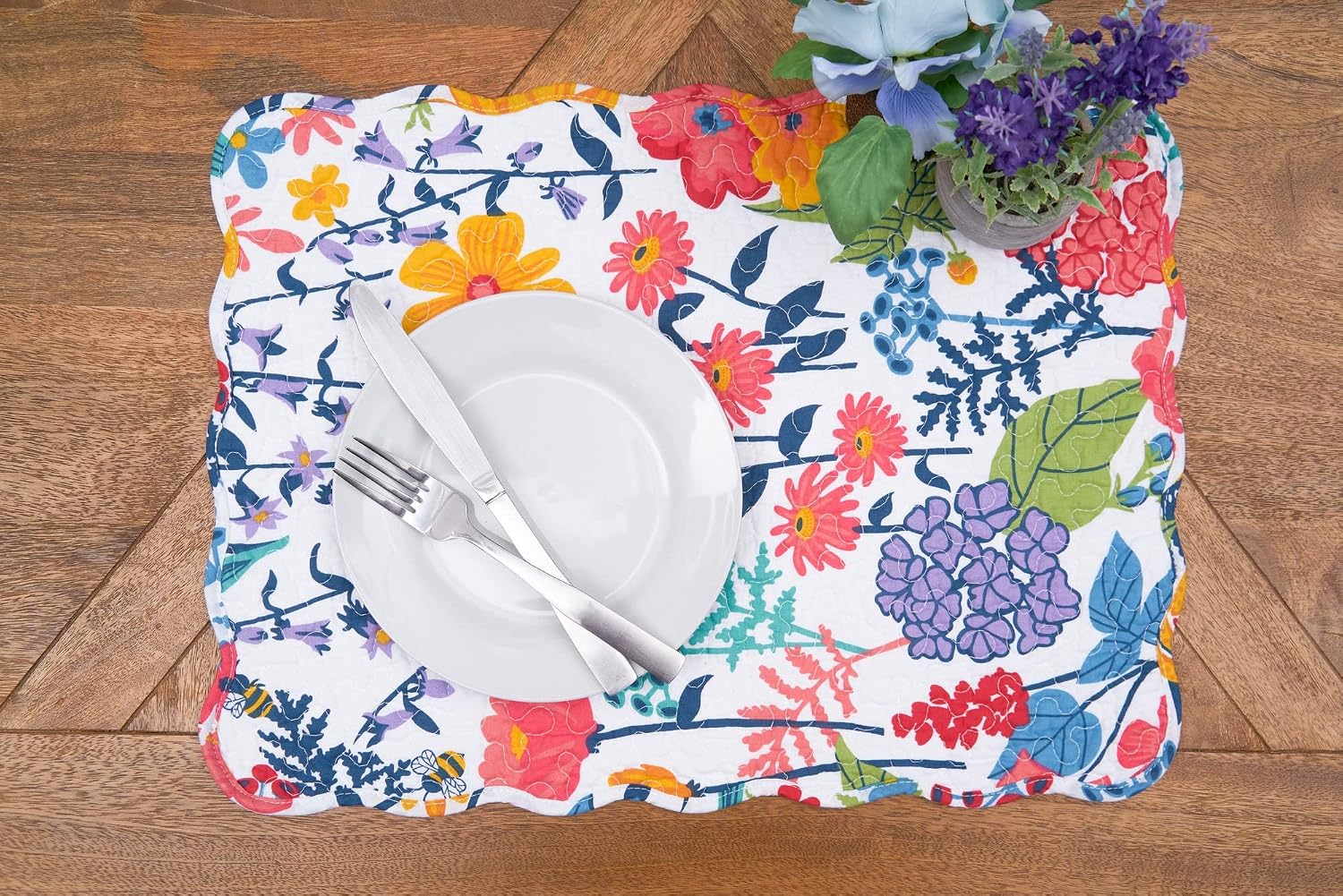 Anaya Bright Flowers 100% Cotton Set of 6 Placemats 13" x 19" | Floral Decor, Set of 6, Gift Idea