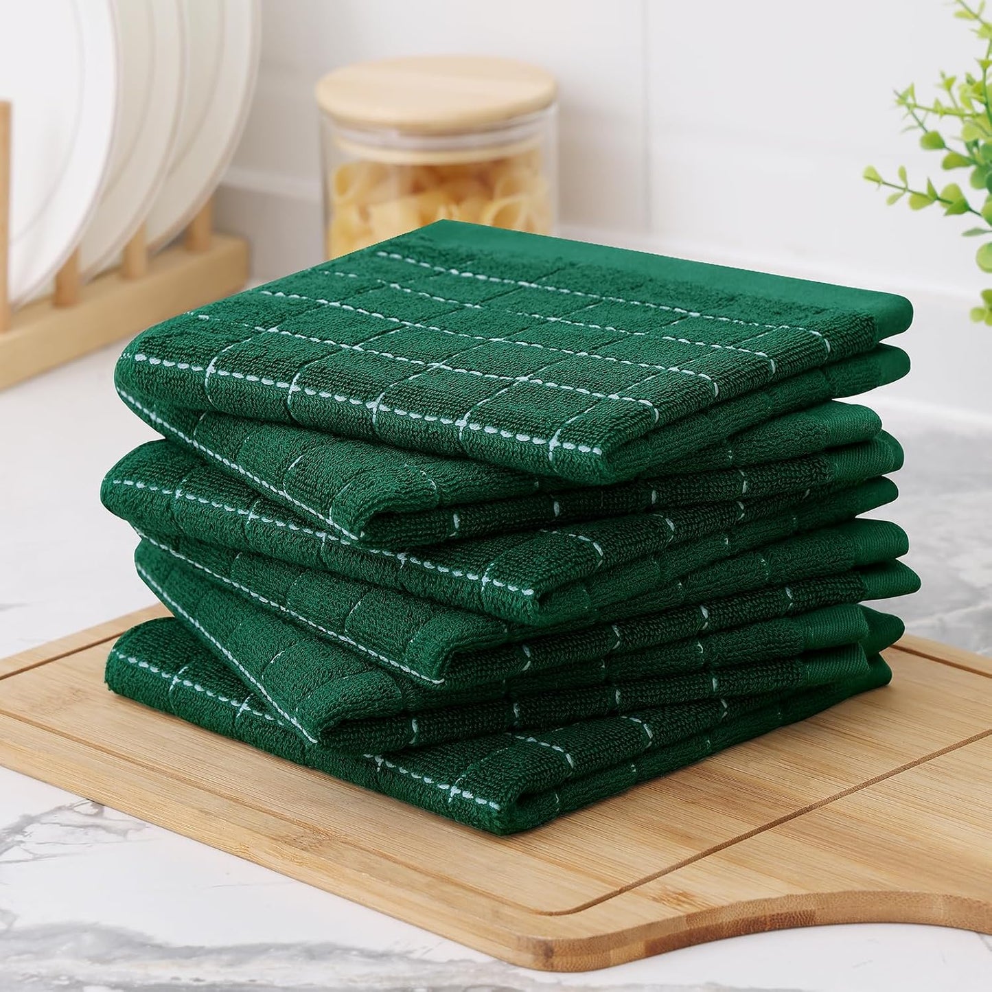 Homaxy 100% Cotton Terry Kitchen Dish Cloths, 12 Pack, Dark Green | Ultra Soft and Absorbent Dish Towels for Kitchen