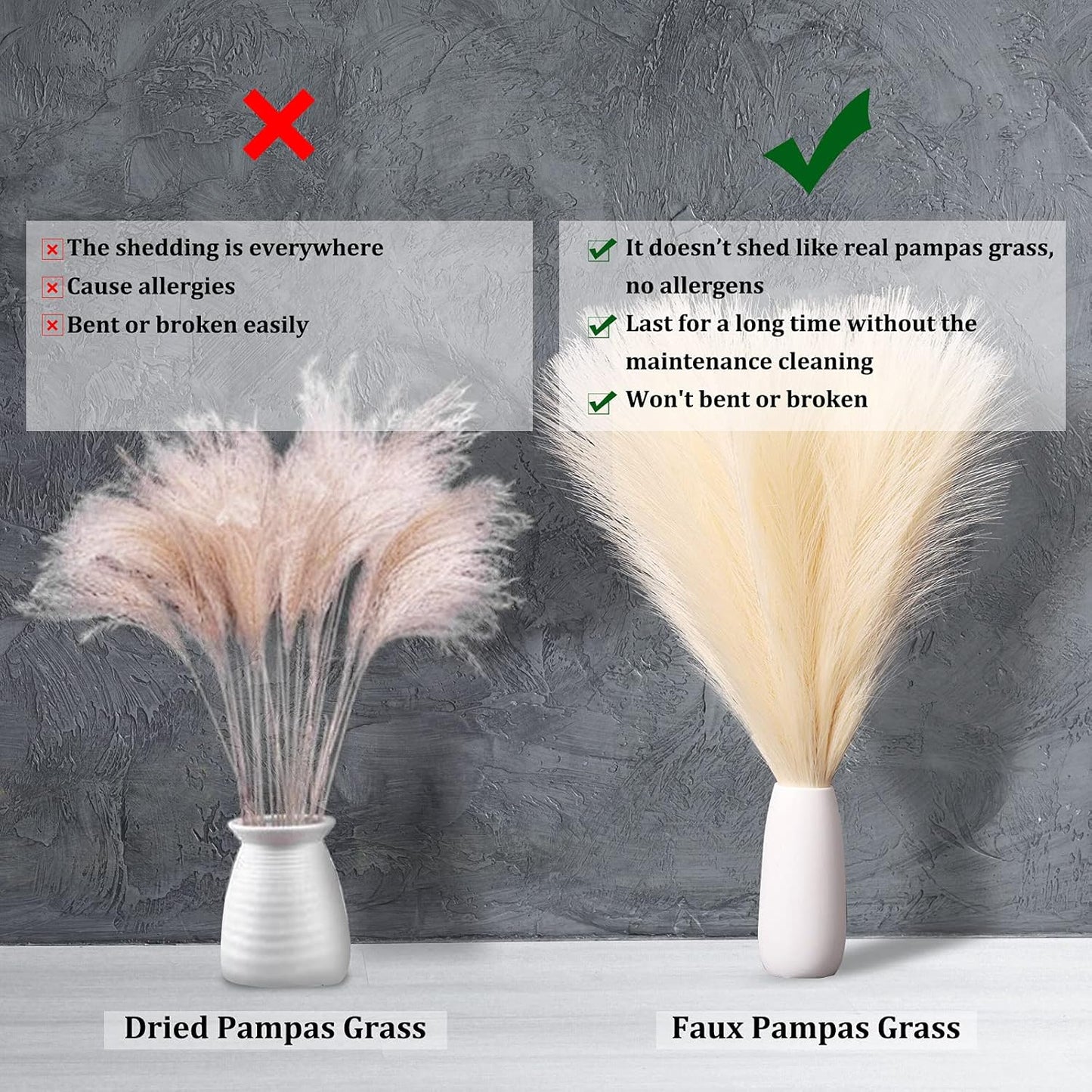 18"/45cm Artificial Pampas Grass Fluffy 6 Stem pompous Grass Flower Arrangement for Boho / Taupe