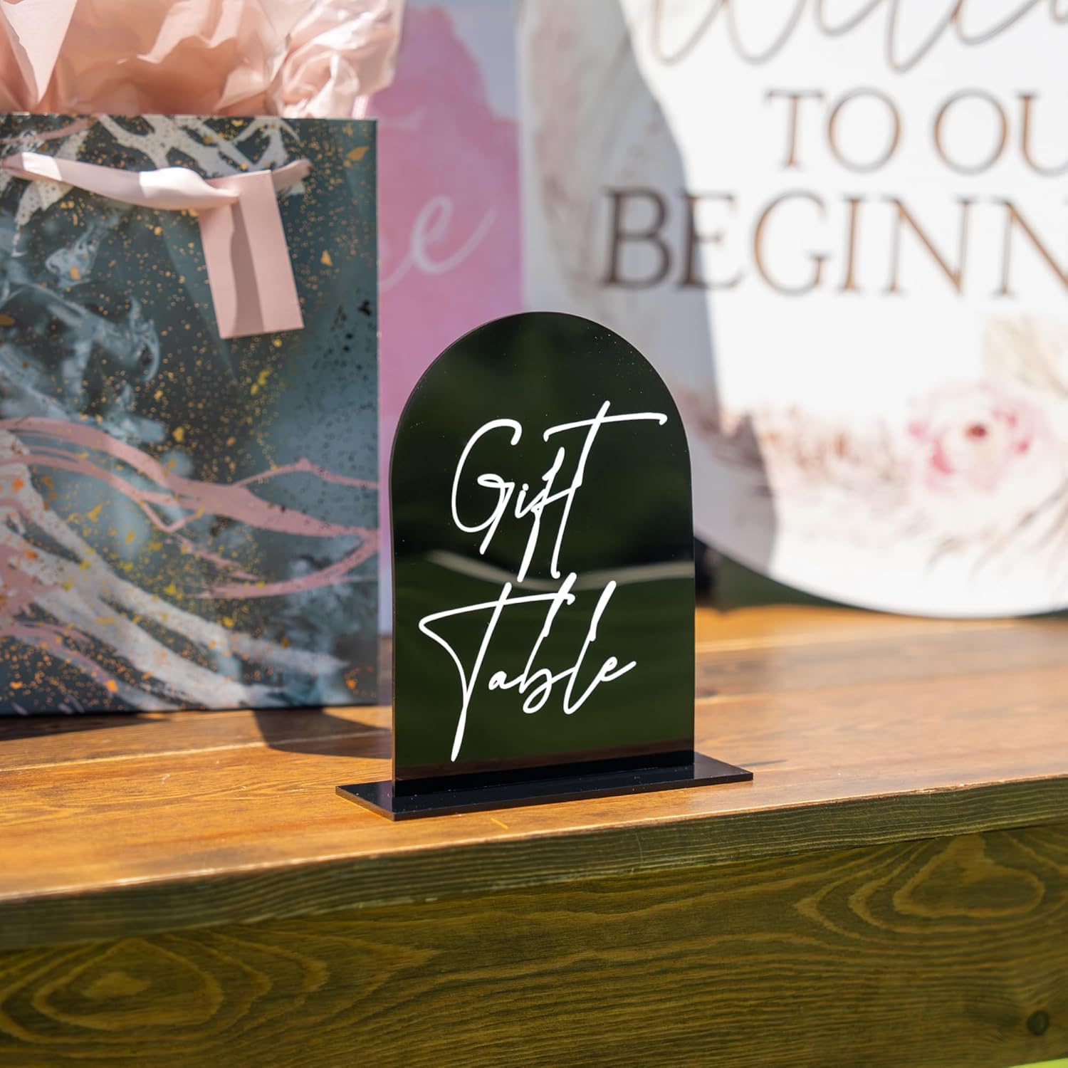 Black Arch Acrylic Table Numbers for Wedding Reception - 5" x 7" White Font Centerpiece Set with Holder Stands & Head