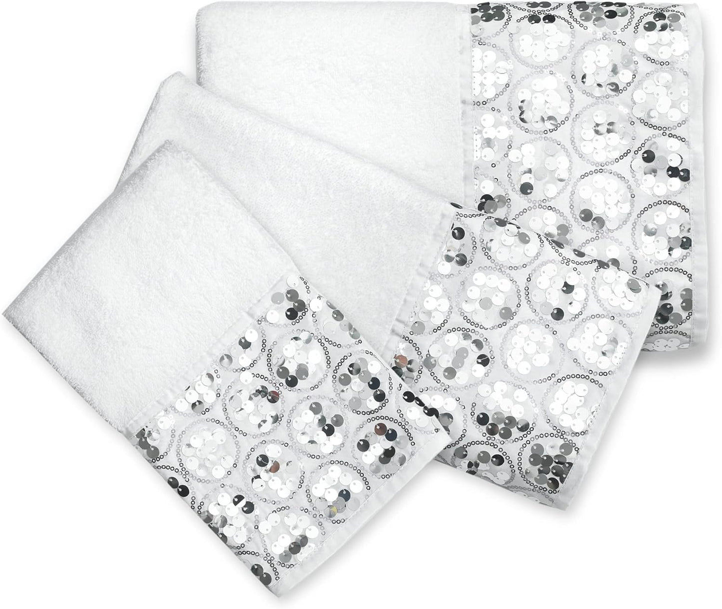 Zahari Home Sinatra Modern Bathroom Towel Set - 3 Piece Luxury Contemporary Decor Bling White Bath Towel Sets Soft