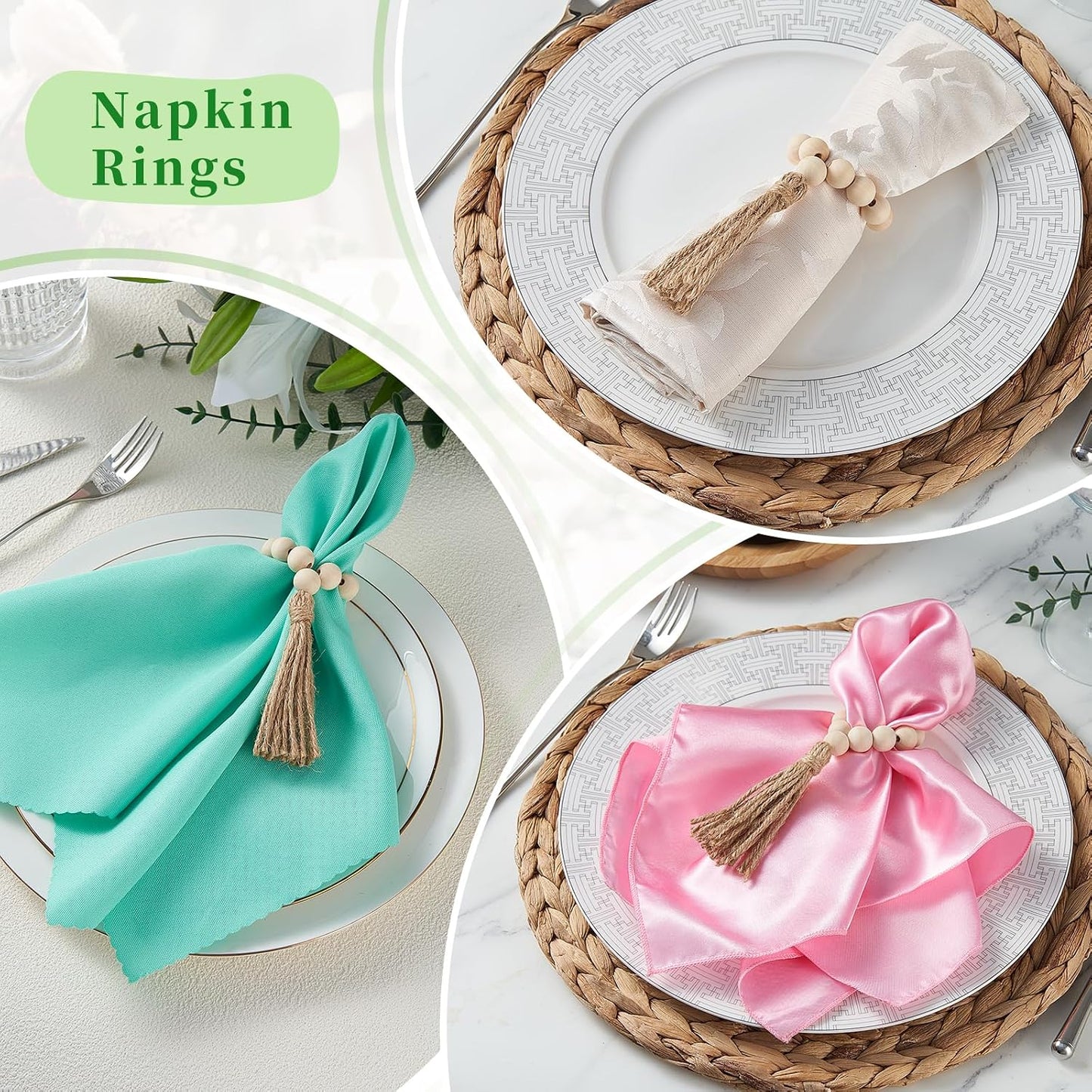 APTWOW Napkin Rings Set of 100, Wood Bead Napkin Rings for Boho Table Decor | Wooden, Easter Farmhouse Napkins Rings