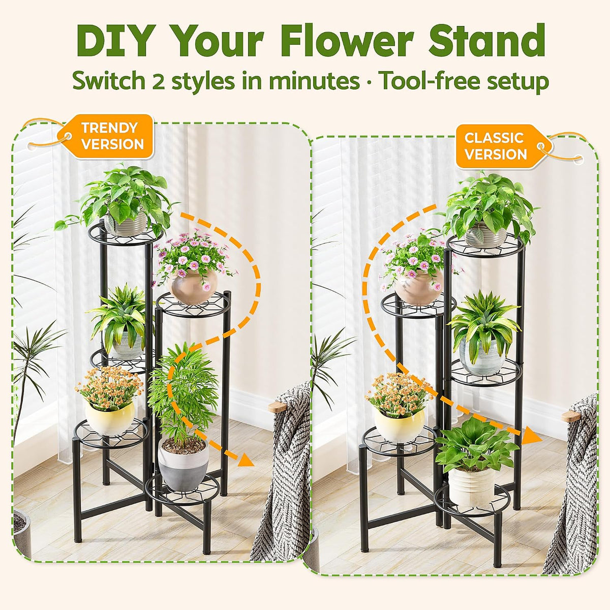 Plant Stand 5 Tier Indoor Metal Flower Shelf for Multiple Plants Corner Tall Flower Holders for Patio Garden Living