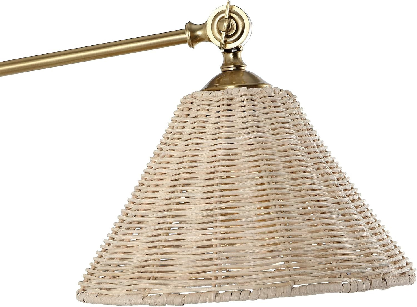 WINGBO Wall Sconce Rattan Wrapped Wall Lamp, Large Lampshade, Adjustable Swing Arm Wall Light Gold Vintage Bedside