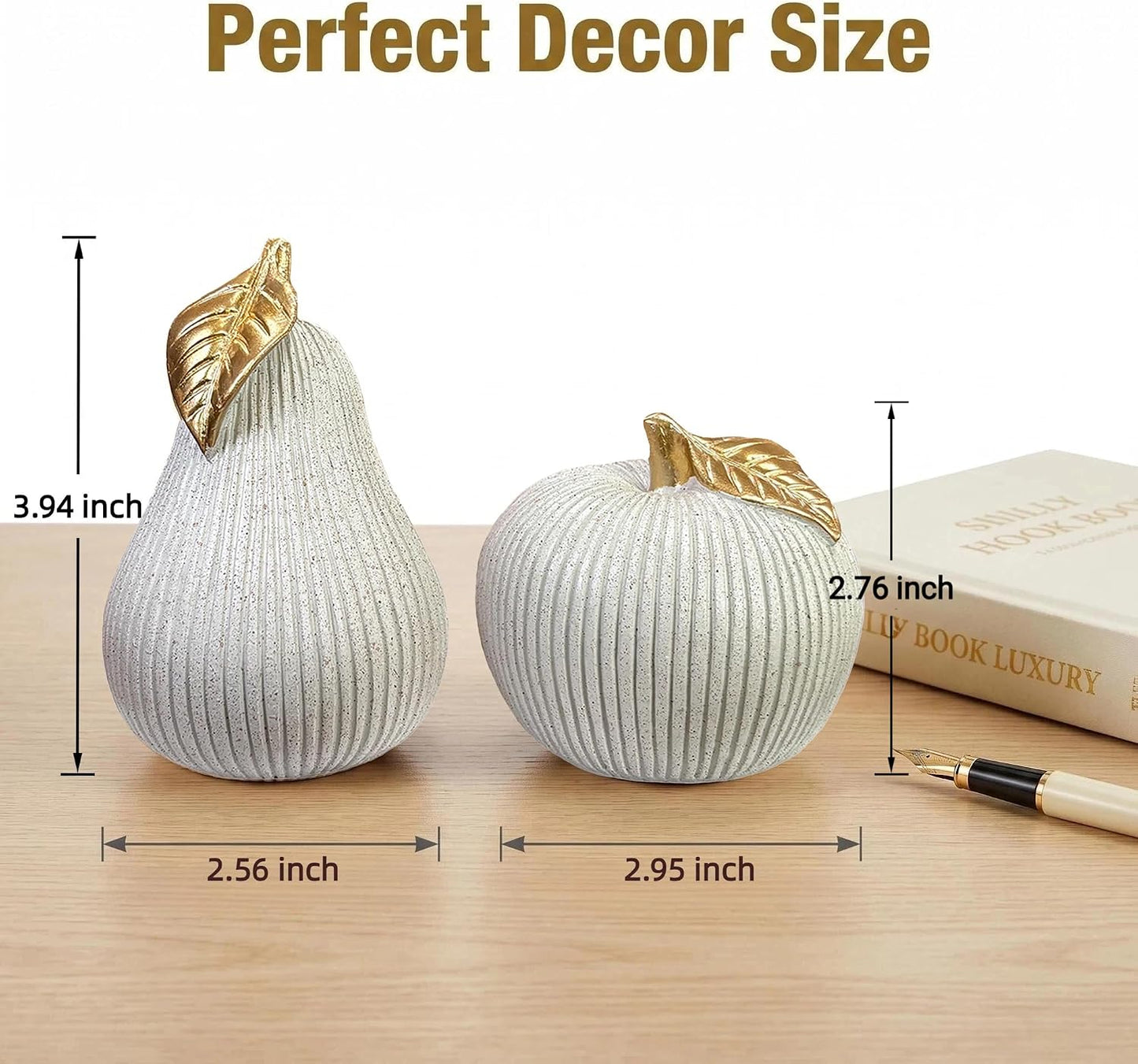 Modern Fruit Sculpture Home Decor / White Apple&pear / Small / Set of 2