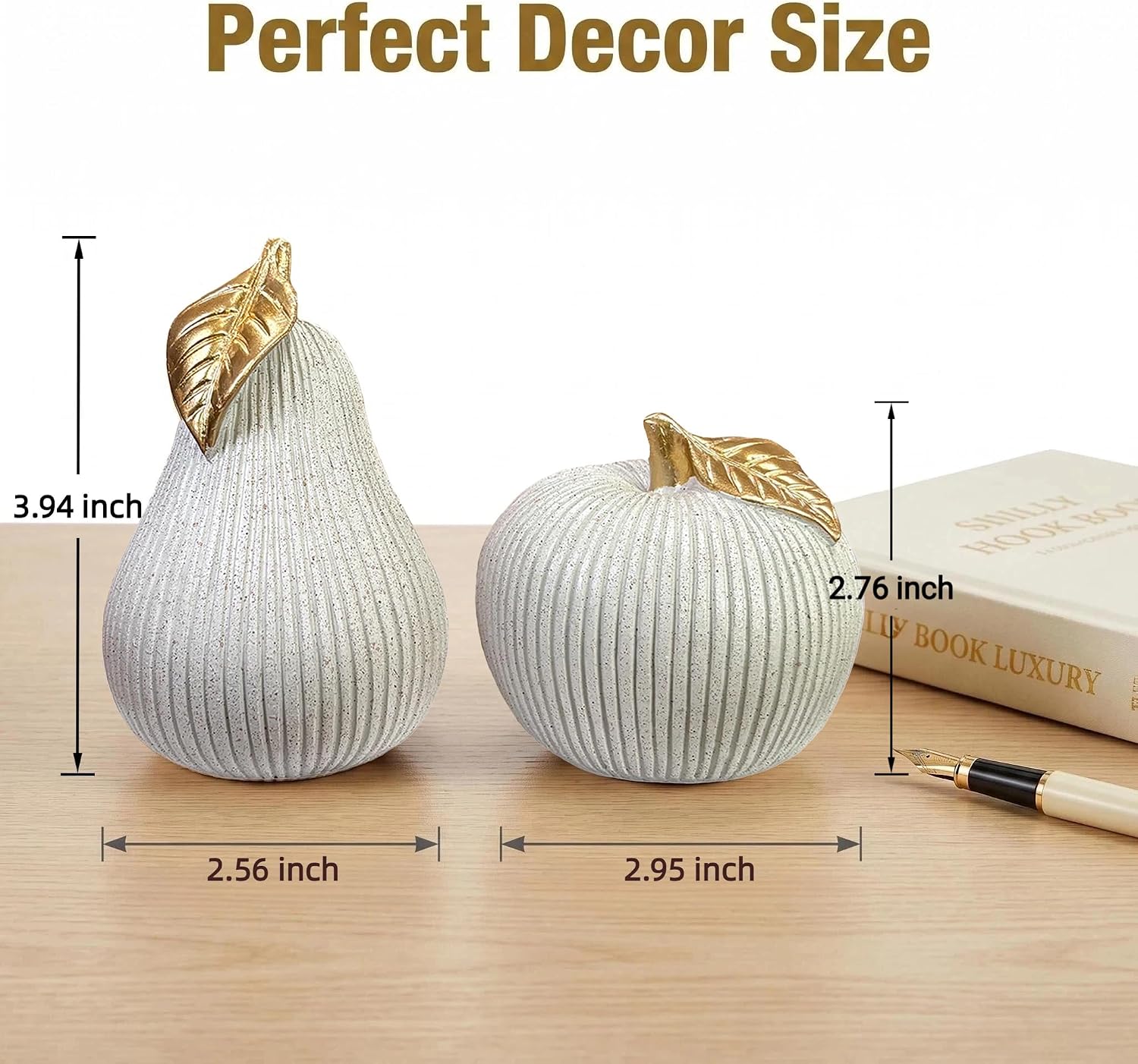 Modern Fruit Sculpture Home Decor / White Apple&pear / Small / Set of 2