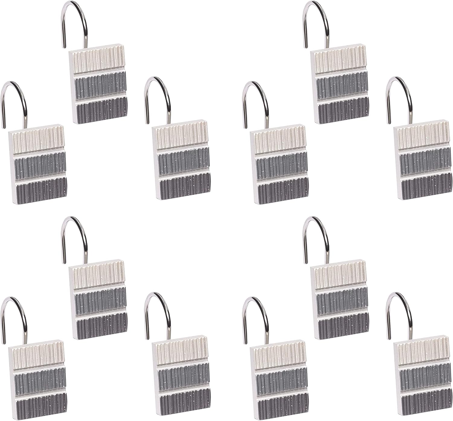 Zahari Home 13pc Modern Line Shower Curtain Set - Gray Luxury Contemporary Shower Curtains with Unique Design & 12 Hooks