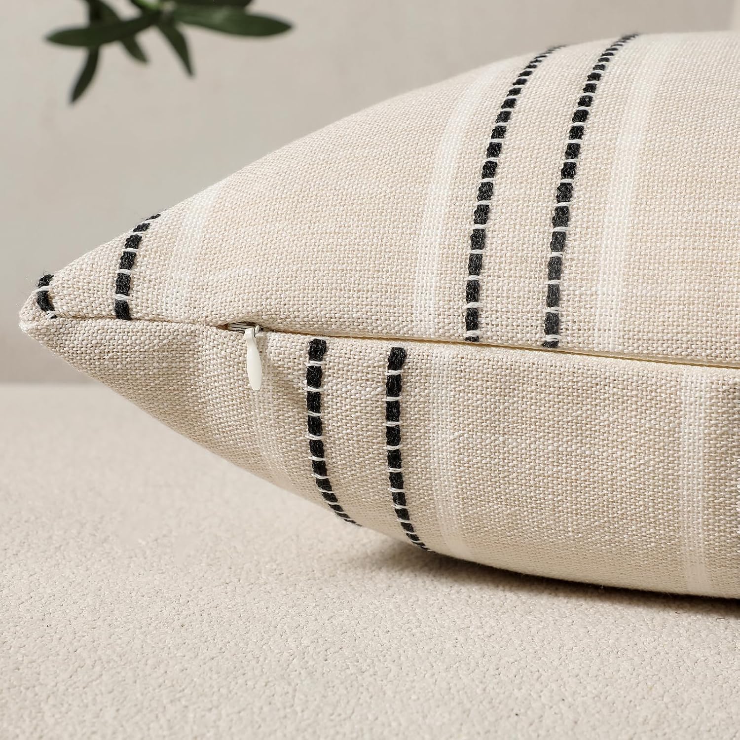 Throw Pillow Covers Striped Pillow Covers Textured Linen Decorative / Black / 20 x 20 / Set of 2