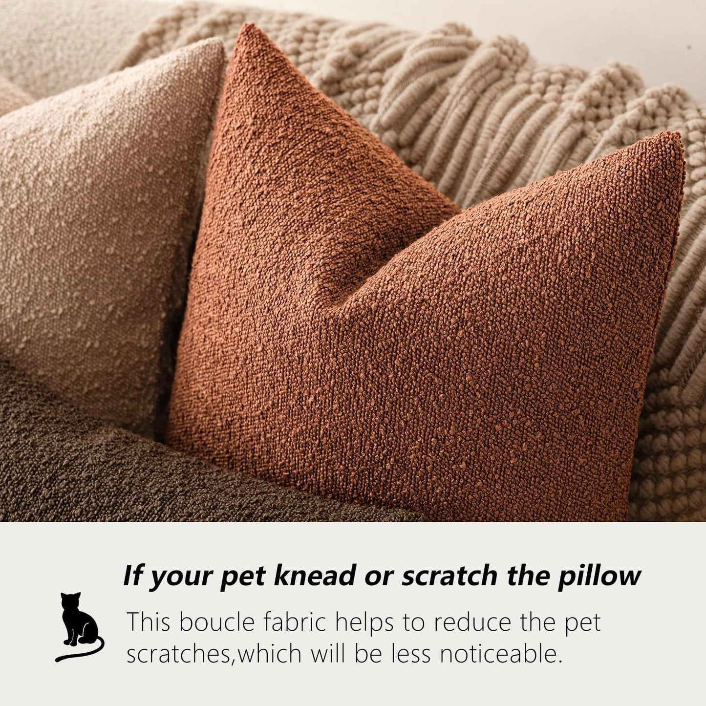 Textured Boucle Throw Pillow Covers Accent Solid Pillow Cases Soft / 18 x 18 / Autumnal / Set of 2