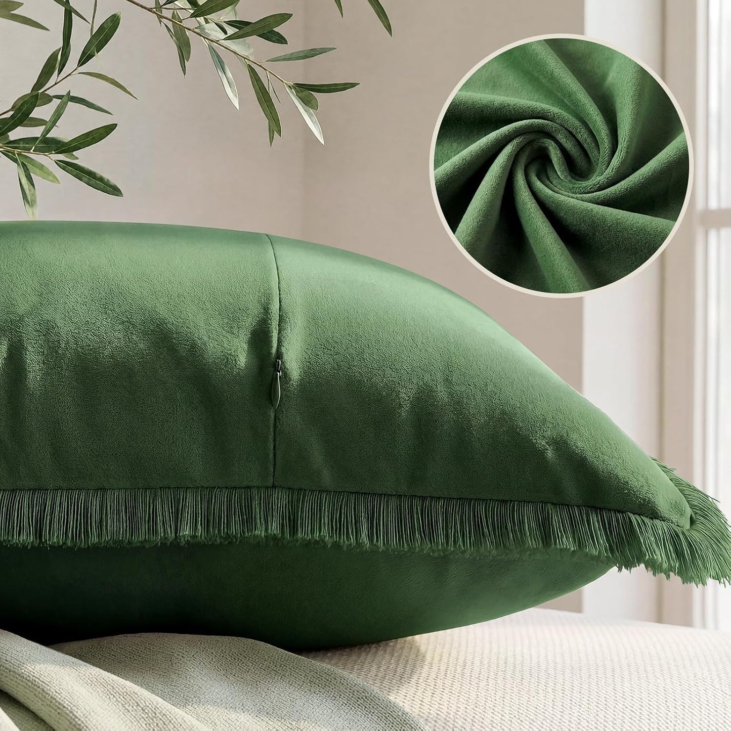 Velvet Throw Pillow Covers / Olive Green / 18 x 18 / Set of 2