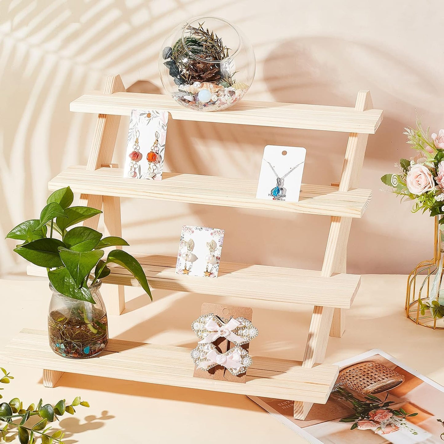 4-Tier Wooden Display Stand Riser / 15.35 x 15.75 x 12.6 / 4-tier Wooden L.w.thi
