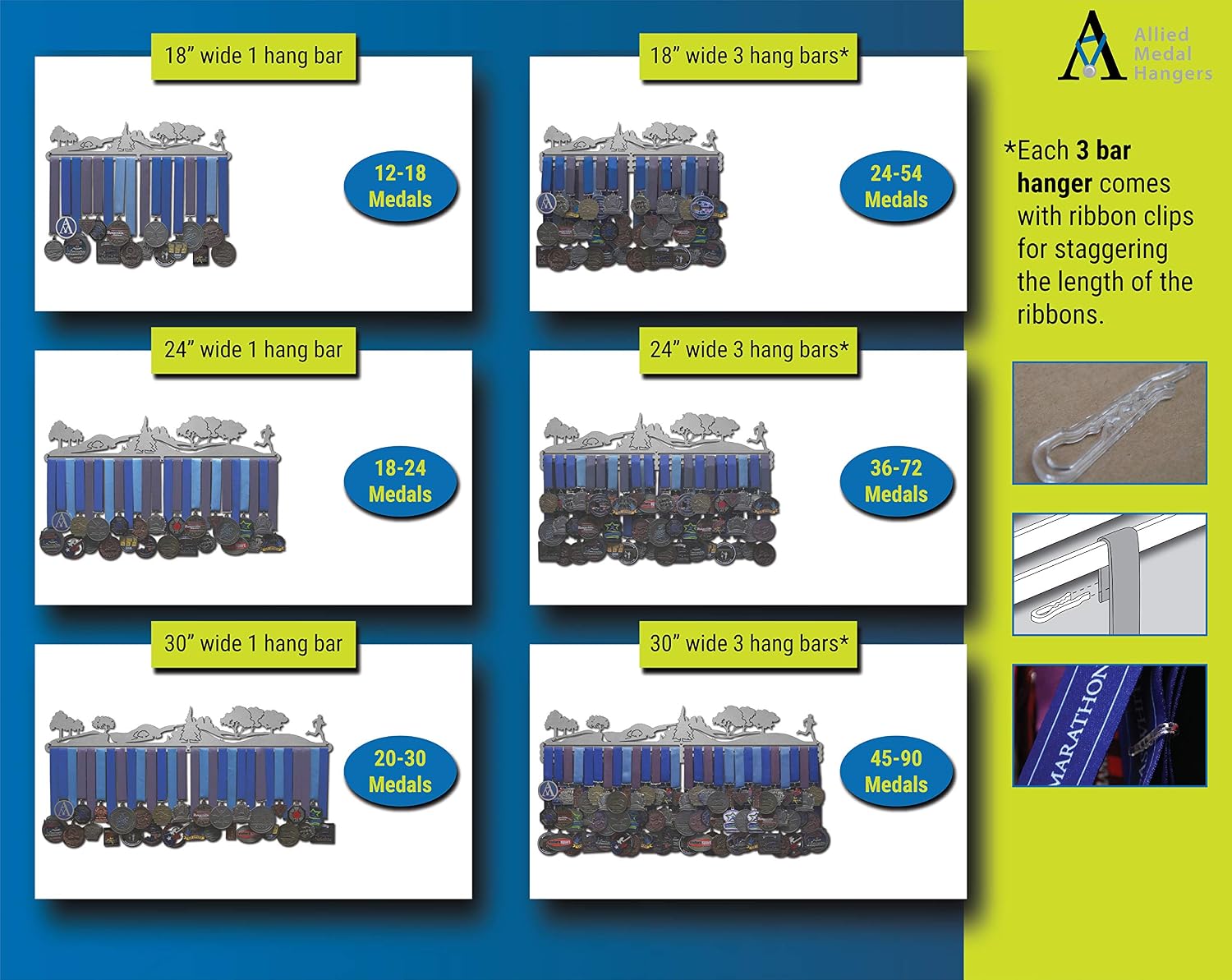Allied Medal Hangers - Trailscape - Male or Female Runner - Multiple Variations Offered - Sports Awards Holder Display