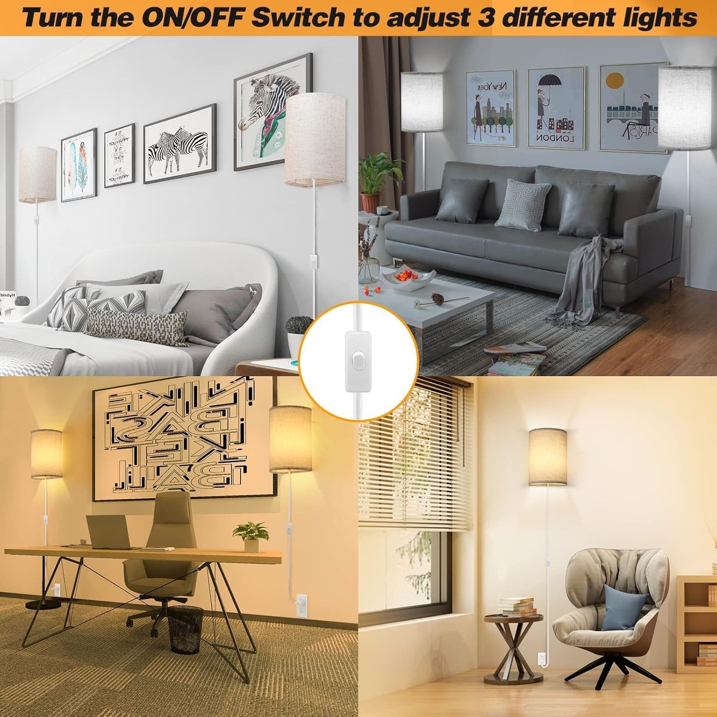 Plug in Wall Sconce, 3 Color Wall Sconces Set of Two, Industrial Lamp | with Plug in Cord, Rustic Wall Sconce Fixture