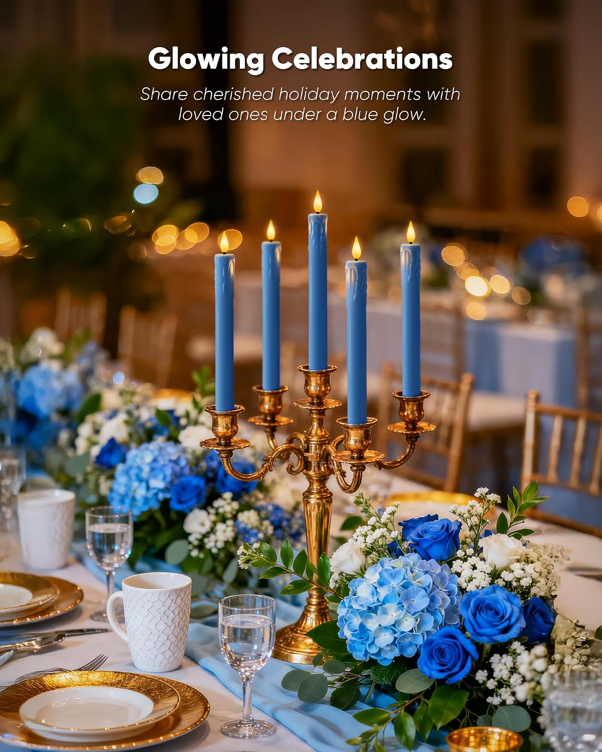 Homemory 6 Pcs Real Wax Blue Flameless Taper Candles with Remote Timer, 9.6 Inches LED Fake Candlesticks, LED Candle