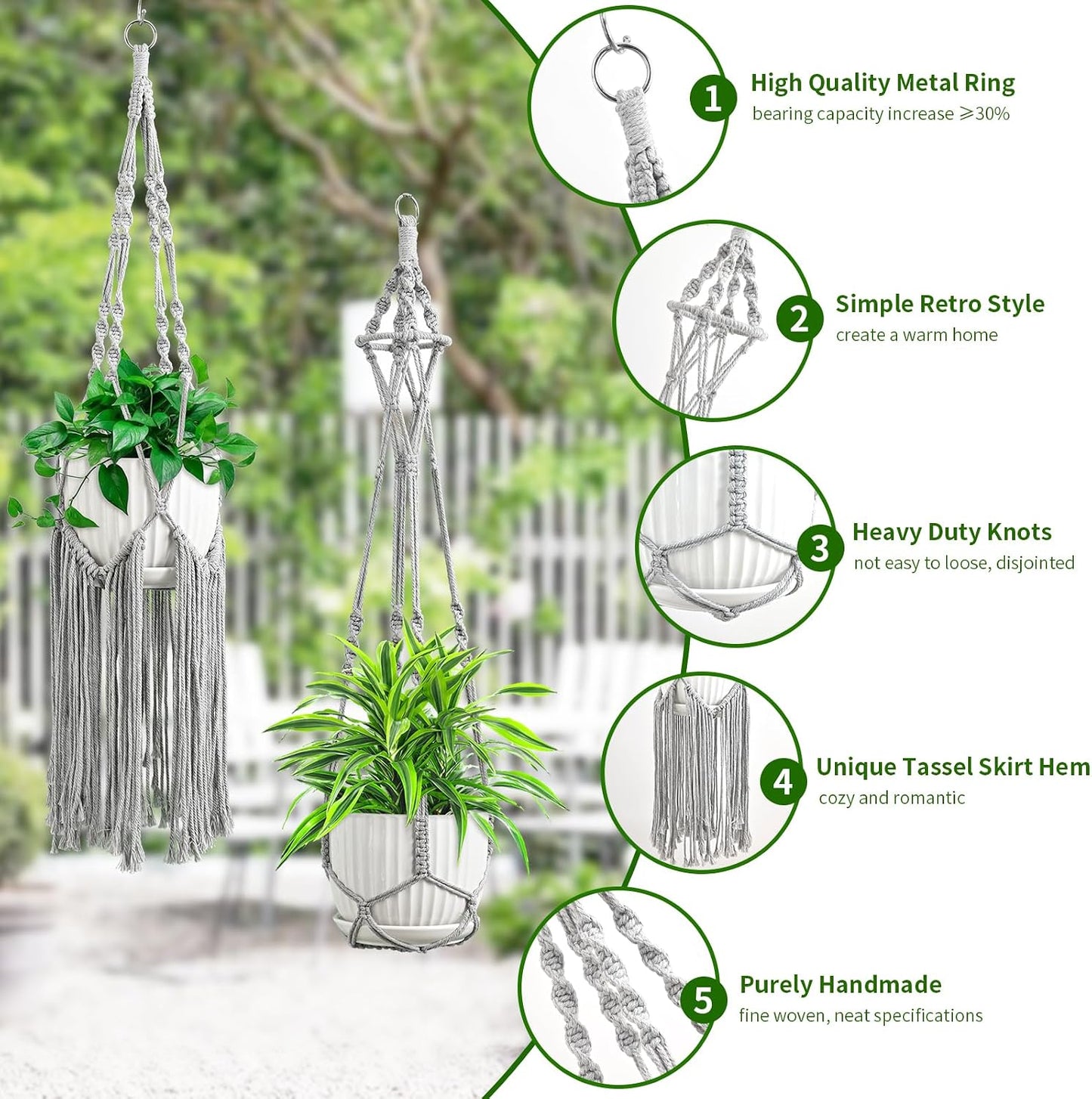 Macrame Plant Hangers / Gray / Set of 6