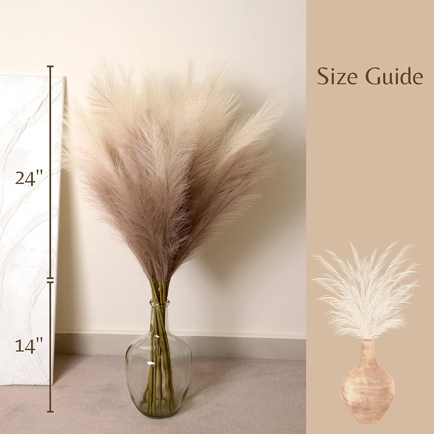 38'' Tall Pampas Grass for Floor Vase / Natural Beige / Set of 9