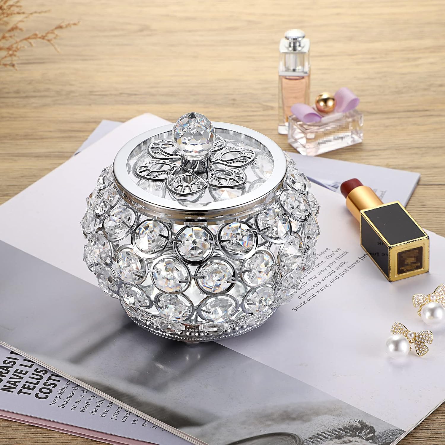 Glass Lid Trinket Organizer Mirrored Treasure Box Ring Holder Earrings Necklace / Small / Silver