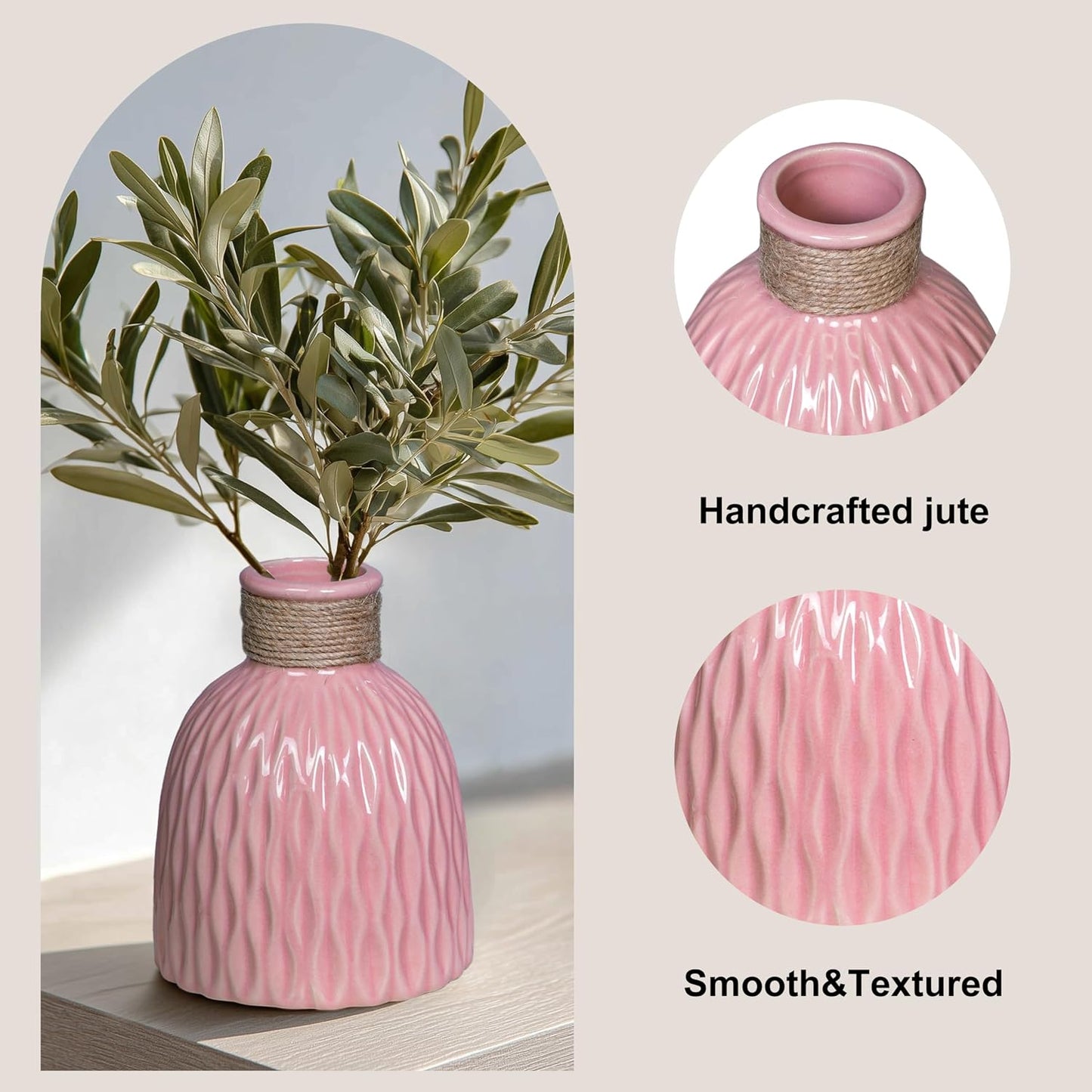 Modern Vases / Small Ceramic Vases for Flowers / Pink / 6 Inch