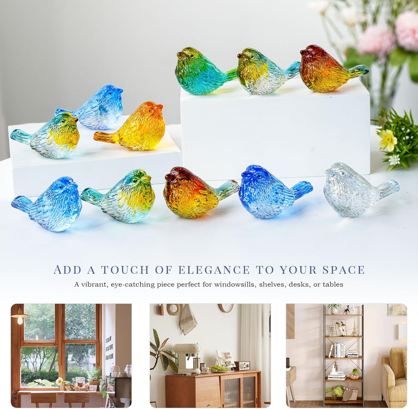 3'' Art Glass Birds Animal Collectible Figurines Gifts for Women / Colorful-3 / Set of 4